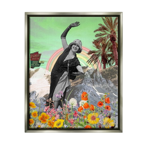 Stupell Industries Vintage Floral Collage Botanical & Floral Painting Gray Floater Framed Canvas Art Print Wall Art, 25 x 31