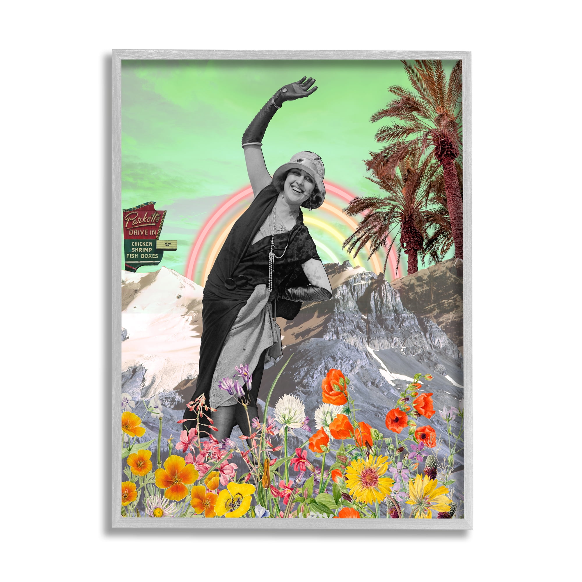 Stupell Industries Vintage Floral Collage Botanical & Floral Painting Gray Framed Art Print Wall Art, 16 x 20