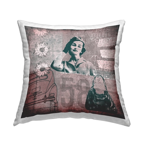 Stupell Industries Vintage Floral Fashion Collage Printed Throw Pillow Design by Andrea Haase