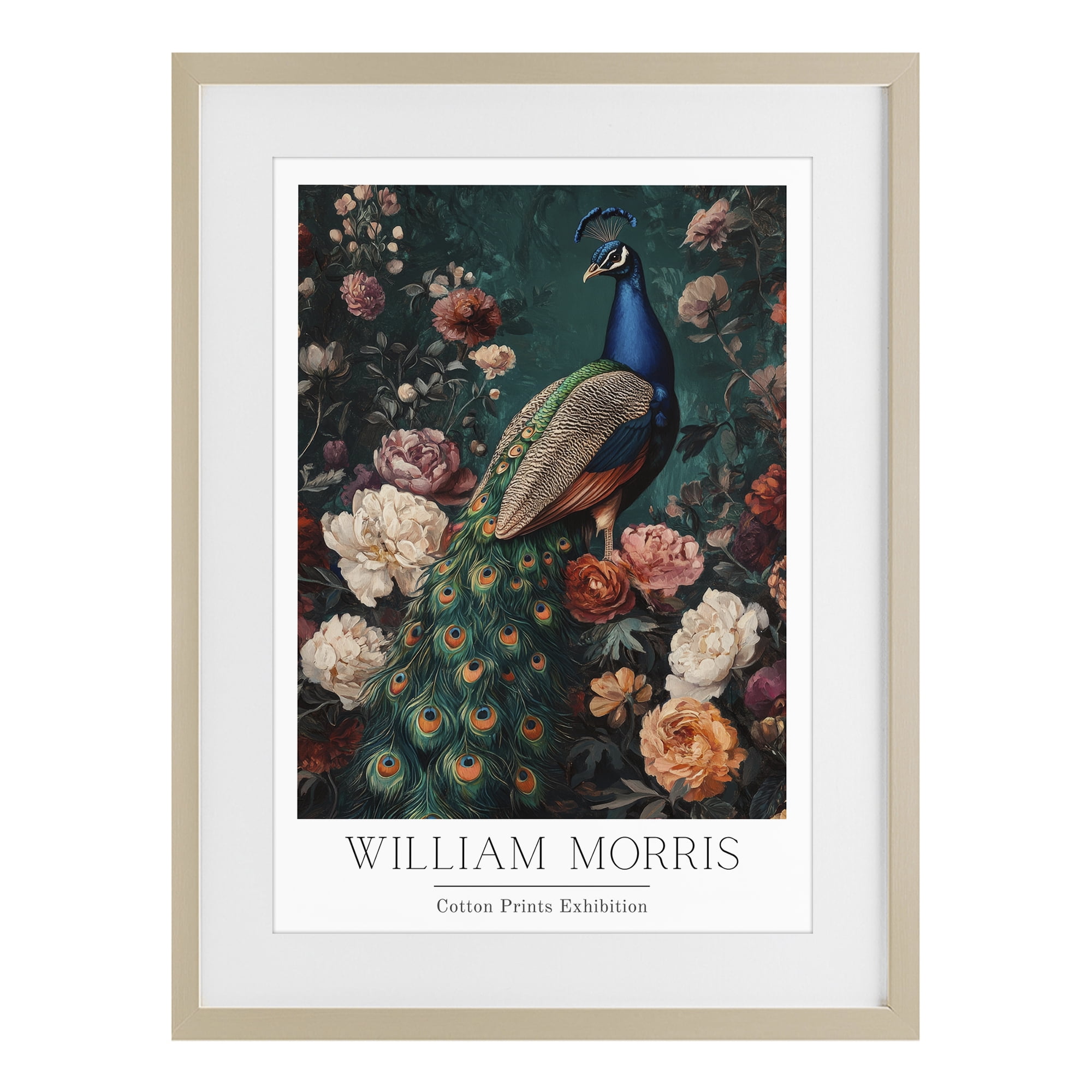 Stupell Industries Vintage Floral Peacock William Morris Birch Framed Print Under Glass, design by Petal Prints Design