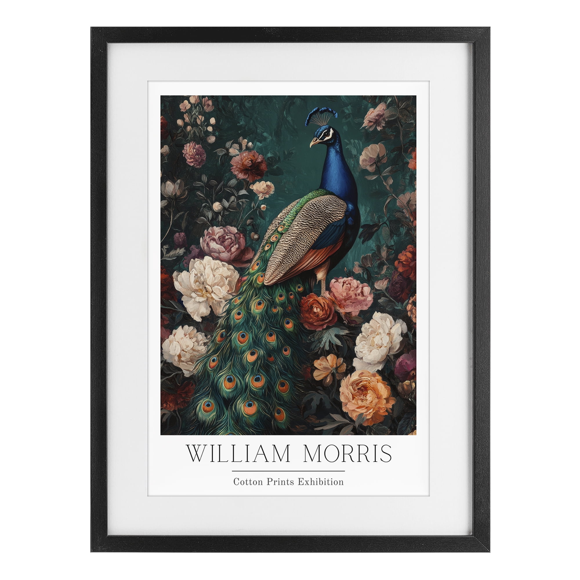 Stupell Industries Vintage Floral Peacock William Morris Black Framed Print Under Glass, design by Petal Prints Design