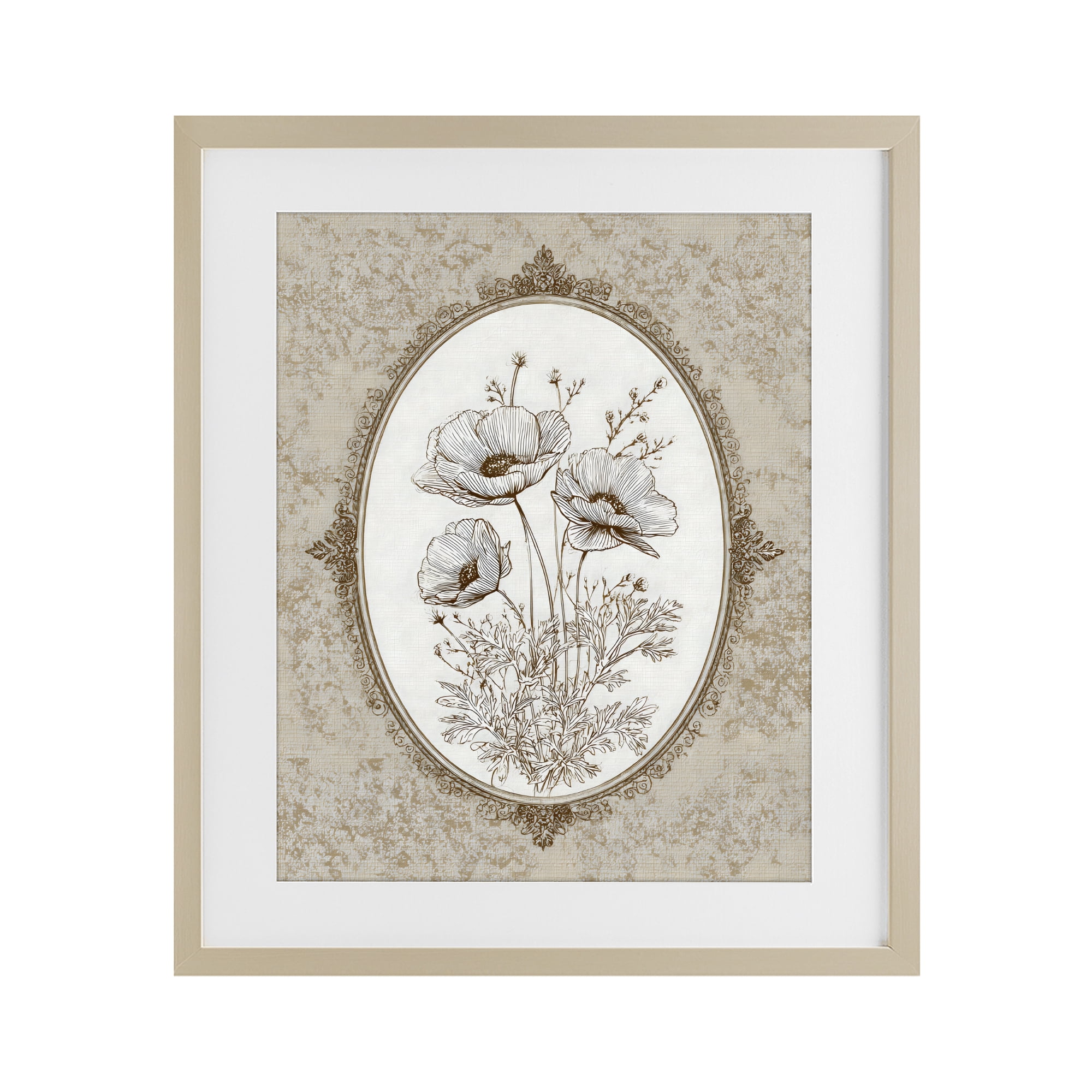 Stupell Industries Vintage Floral Sketch of Poppies Birch Framed Print Under Glass, design by Ink Drop Loft