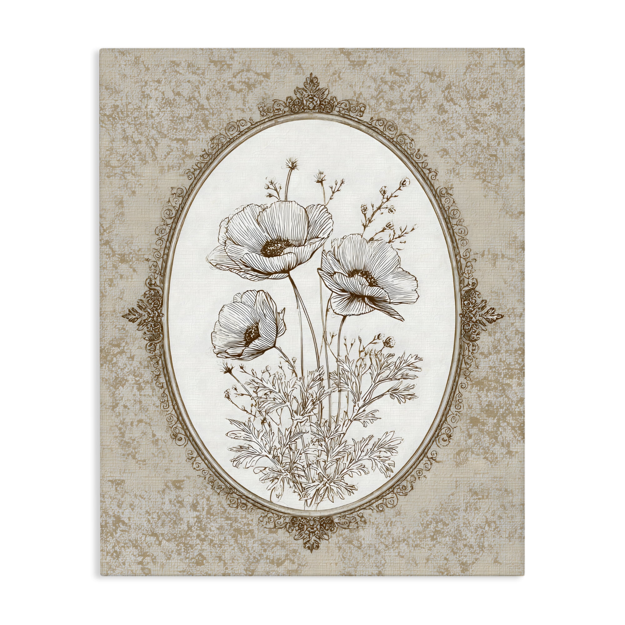 Stupell Industries Vintage Floral Sketch of Poppies Canvas Wall Art, design by Ink Drop Loft