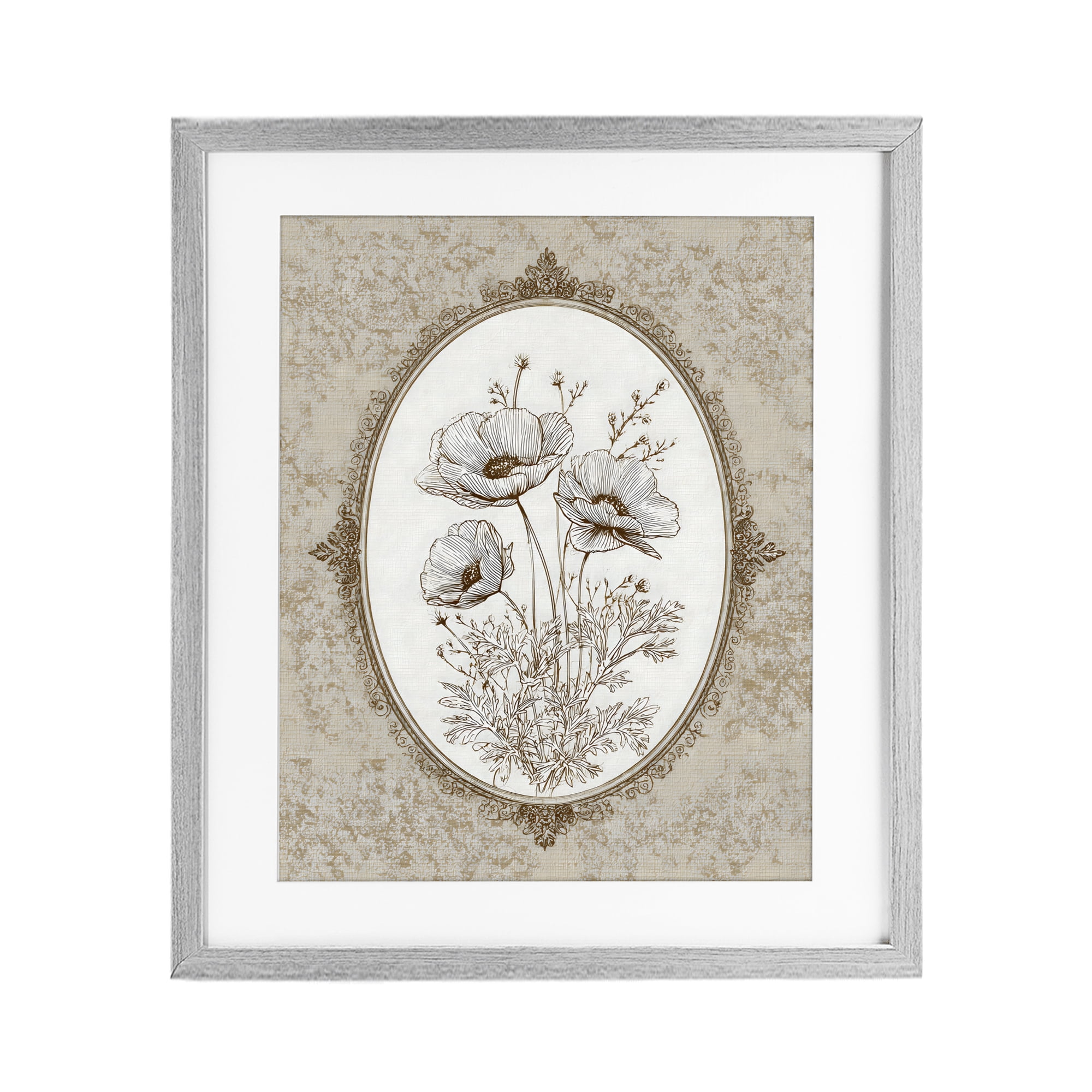 Stupell Industries Vintage Floral Sketch of Poppies Gray Framed Print Under Glass, design by Ink Drop Loft