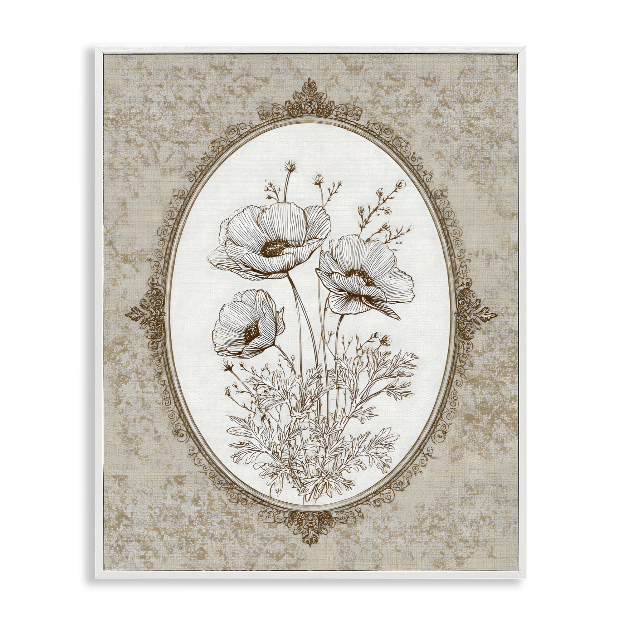 Stupell Industries Vintage Floral Sketch of Poppies White Framed Giclee Art, design by Ink Drop Loft