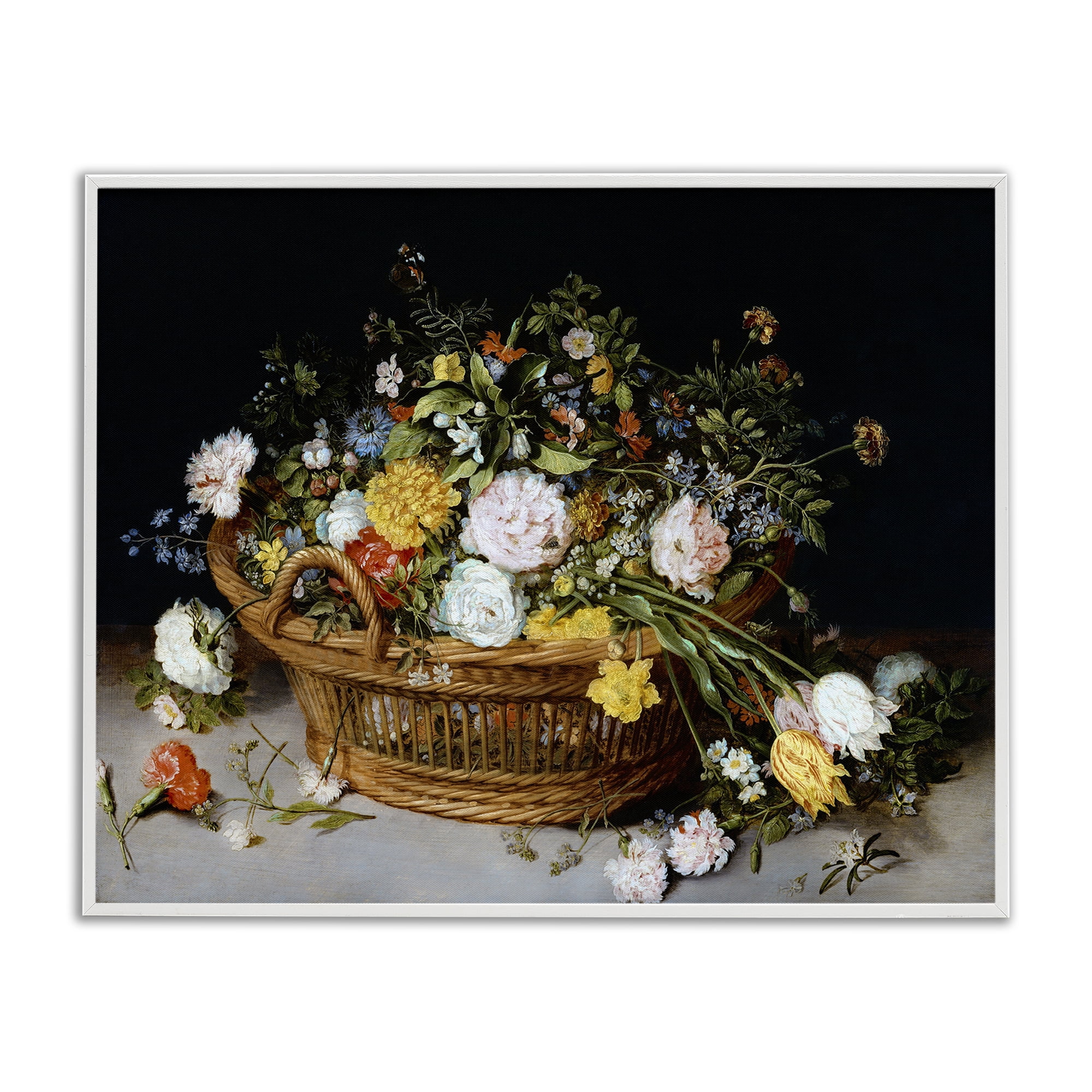 Stupell Industries Vintage Flower Basket Plants & Flowers Painting White Framed Art Print Wall Art, 14 x 11