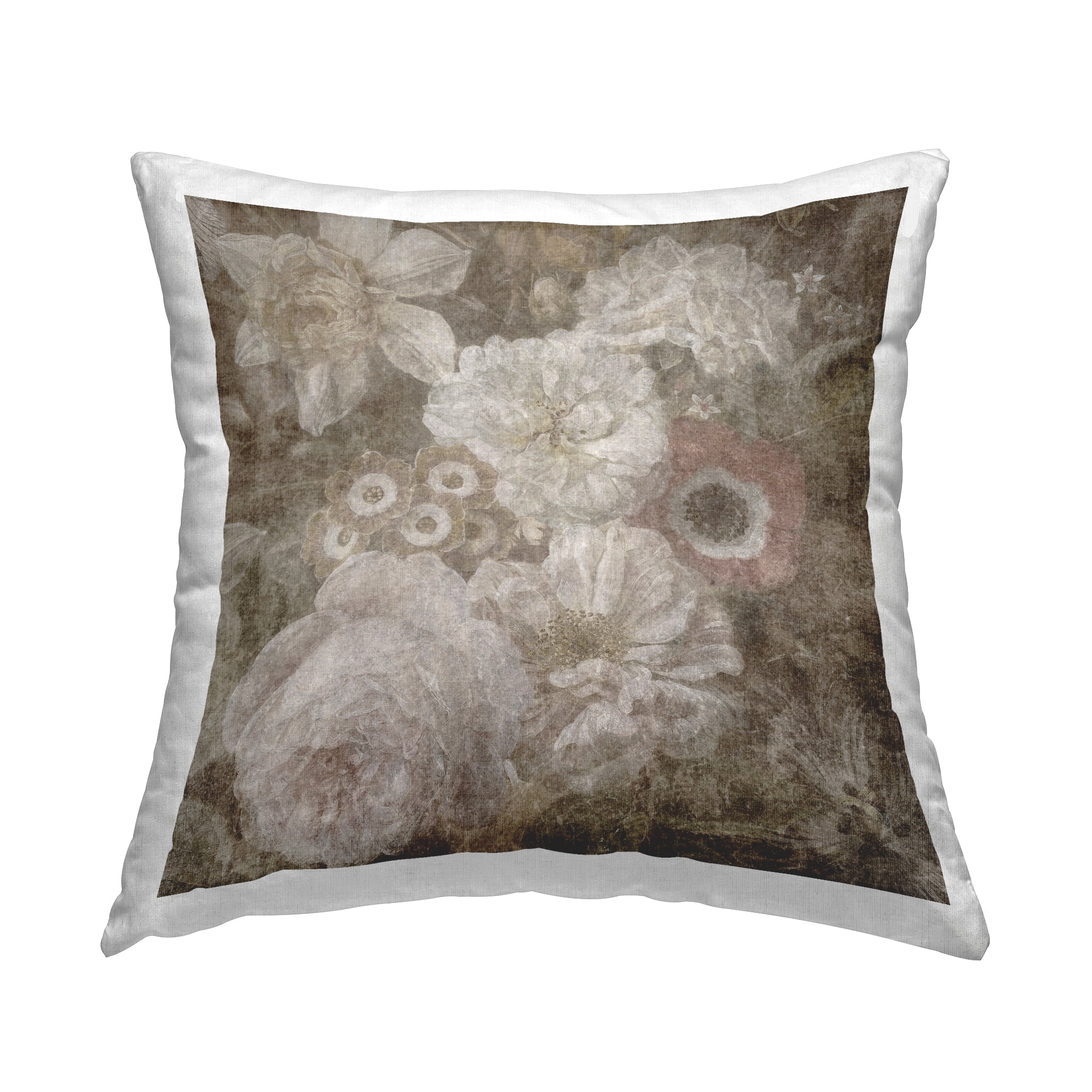Stupell Industries Vintage Flower Blooms Square Decorative Printed Throw Pillow, 18 x 18