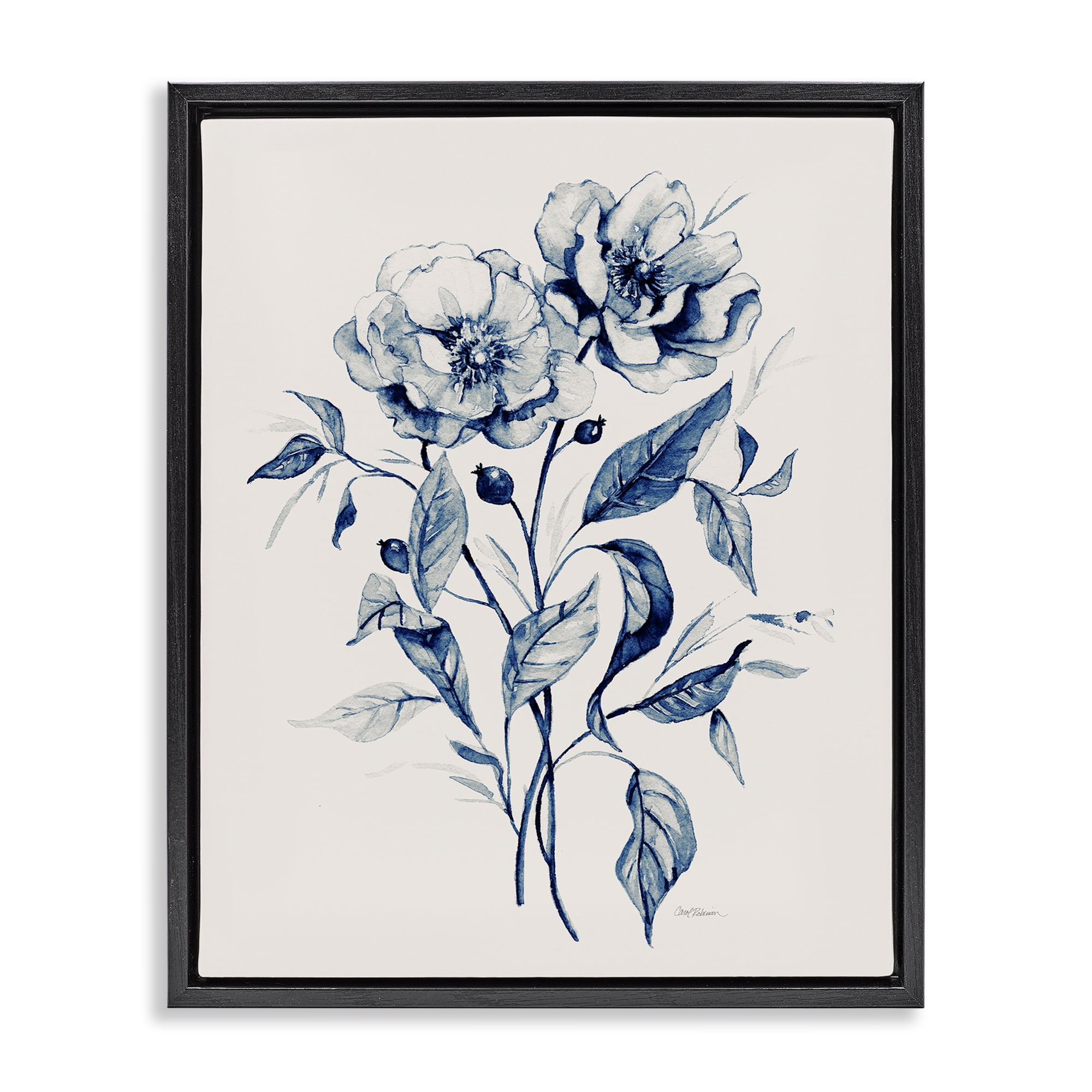 Stupell Industries Vintage Flower Bundle Plants & Flowers Drawing Black Floater Framed Canvas Art Print Wall Art, 17 x 21