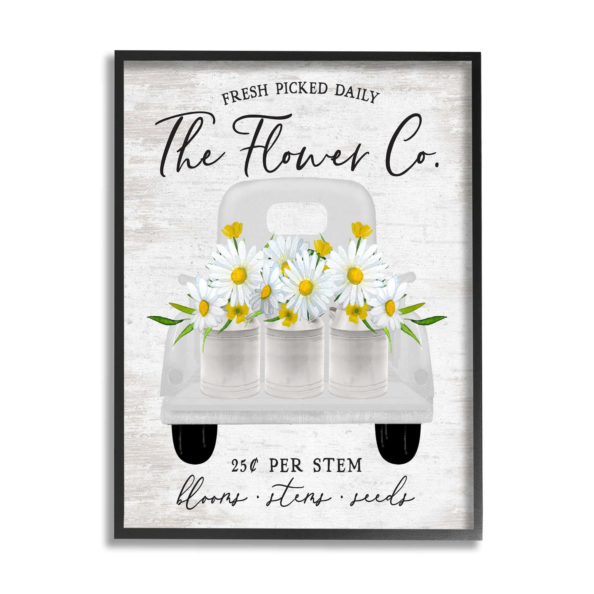 Stupell Industries Vintage Flower Co. Daisy Blooms Filled Pickup Truck Graphic Art Black Framed Art Print Wall Art, Design by Lettered and Lined