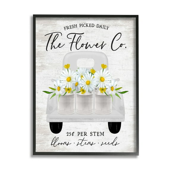 Stupell Industries Vintage Flower Co. Daisy Blooms Filled Pickup Truck Graphic Art Black Framed Art Print Wall Art, Design by Lettered and Lined