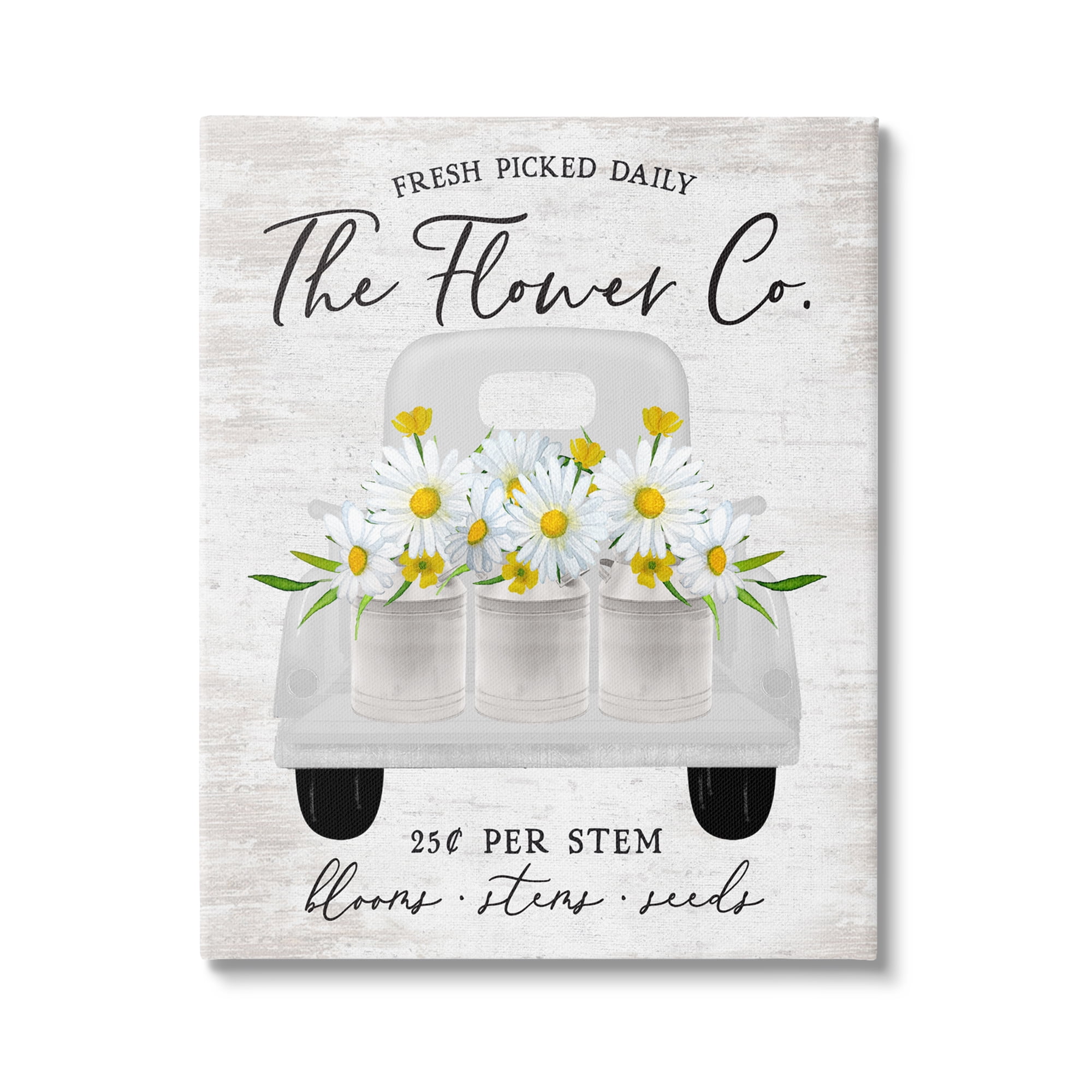 Stupell Industries Vintage Flower Co. Daisy Blooms Filled Pickup Truck Graphic Art Gallery Wrapped Canvas Print Wall Art, Design by Lettered and Lined
