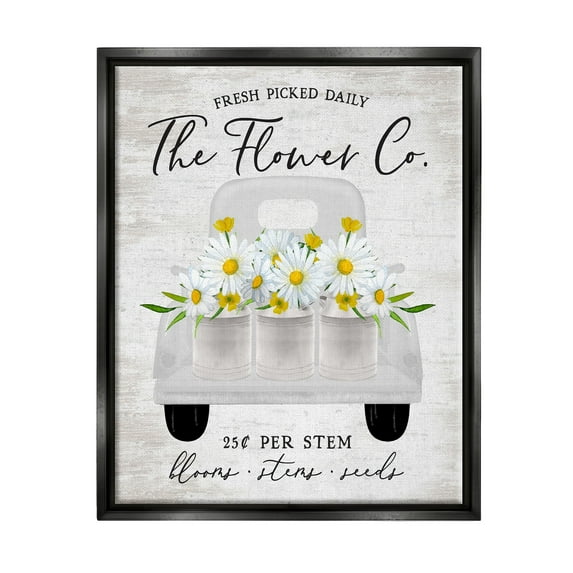 Stupell Industries Vintage Flower Co. Daisy Blooms Filled Pickup Truck Graphic Art Jet Black Floating Framed Canvas Print Wall Art, Design by Lettered and Lined