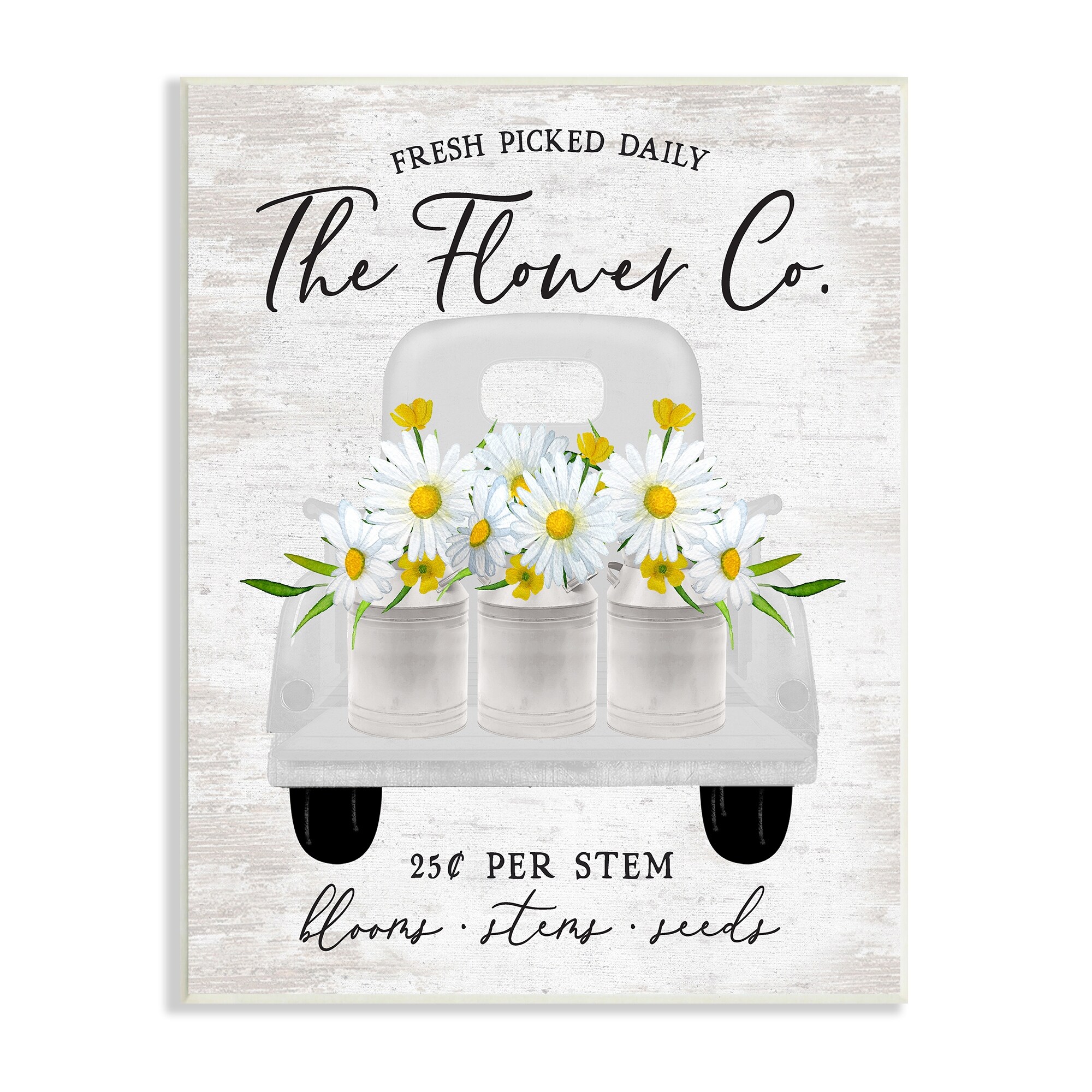 Stupell Industries Vintage Flower Co. Daisy Blooms Filled Pickup Truck Graphic Art Unframed Art Print Wall Art, Design by Lettered and Lined