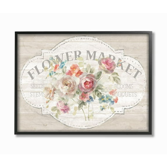 Stupell Industries Vintage Flower Market Sign Framed Giclee Texturized Art by Danhui Nai