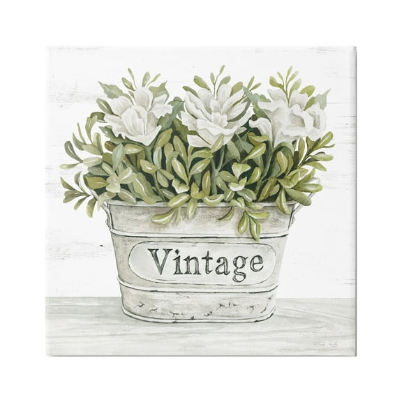 Stupell Industries Vintage Flower Planter Rustic Blooms Full Leaves Painting Gallery Wrapped Canvas Print Wall Art, Design by Cindy Jacobs