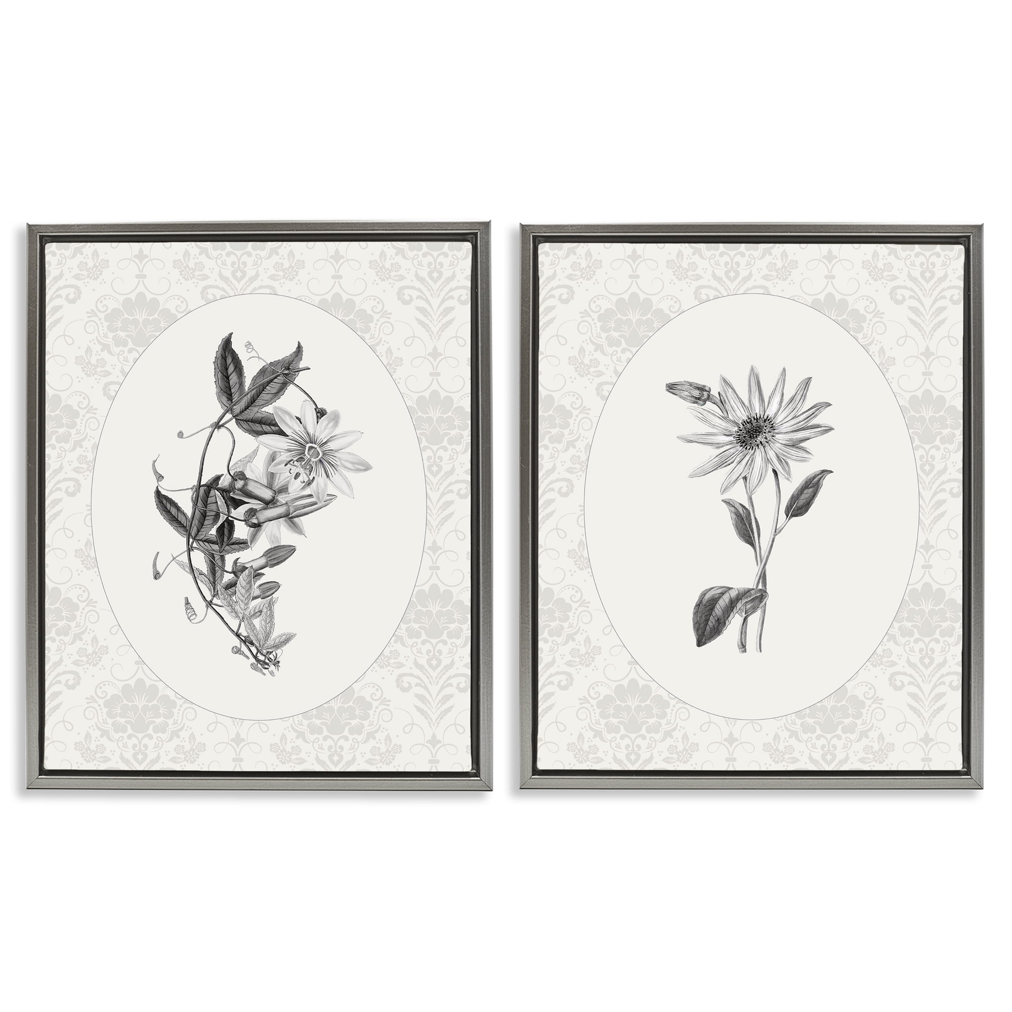 Stupell Industries Vintage Flowers & Lace 2 Piece Gray Framed Floater Canvas Set, design by CAD Designs