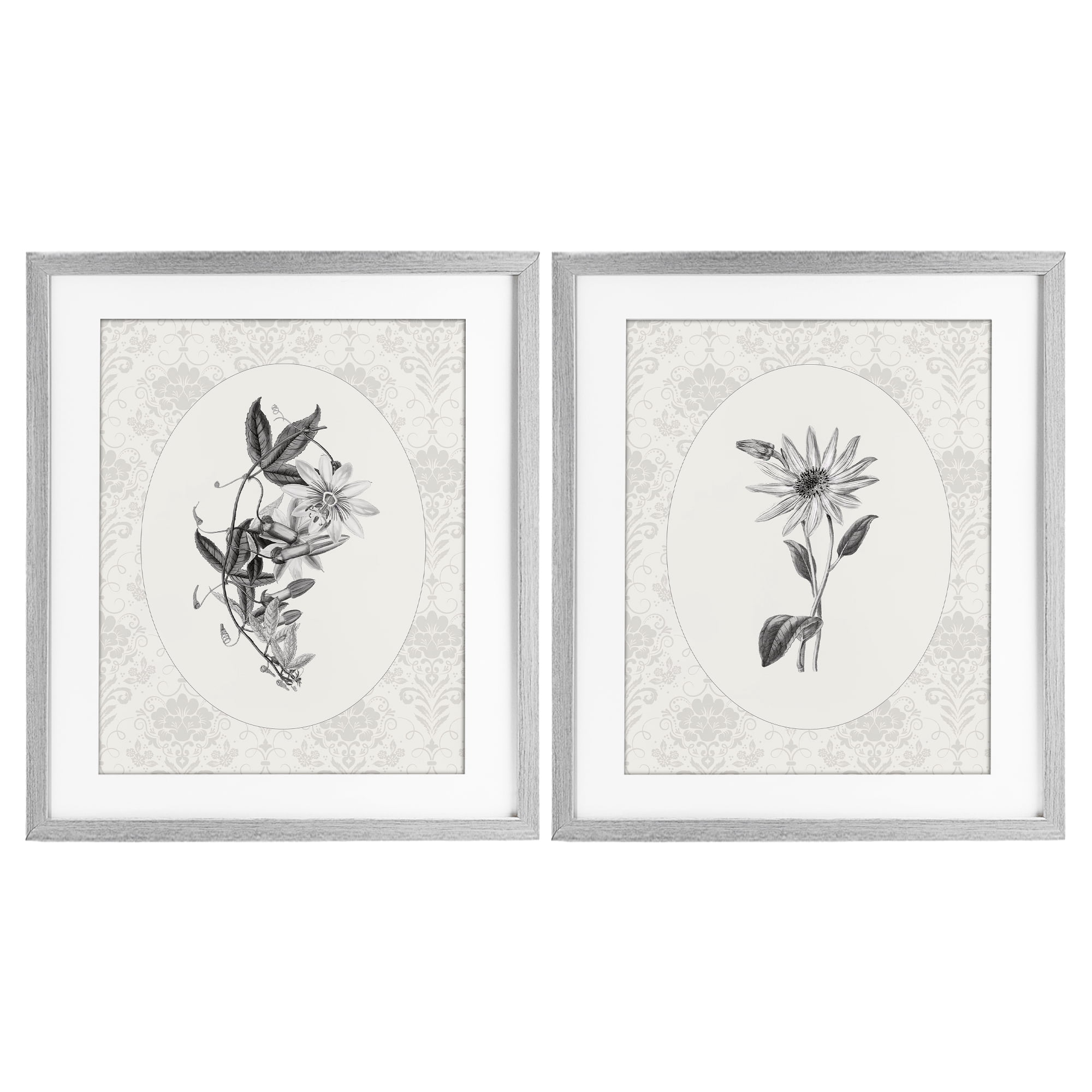 Stupell Industries Vintage Flowers & Lace 2 Piece Gray Framed Print Under Glass Set, design by CAD Designs