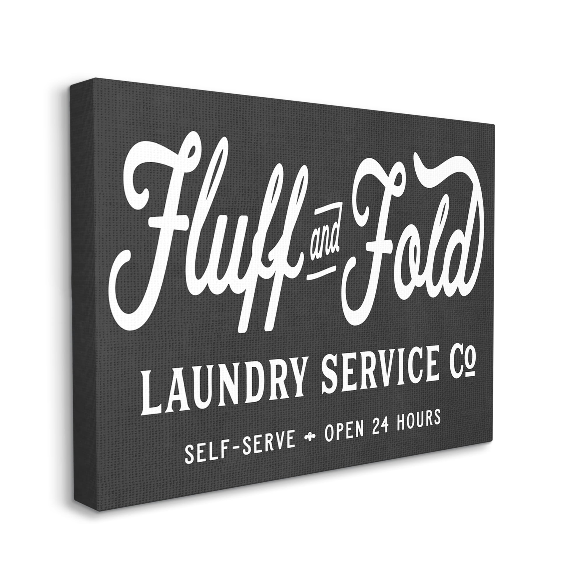 Stupell Industries Vintage Fluff and Fold Laundry Advertisement Black White Typography Painting Gallery Wrapped Canvas Print Wall Art, 36 x 48