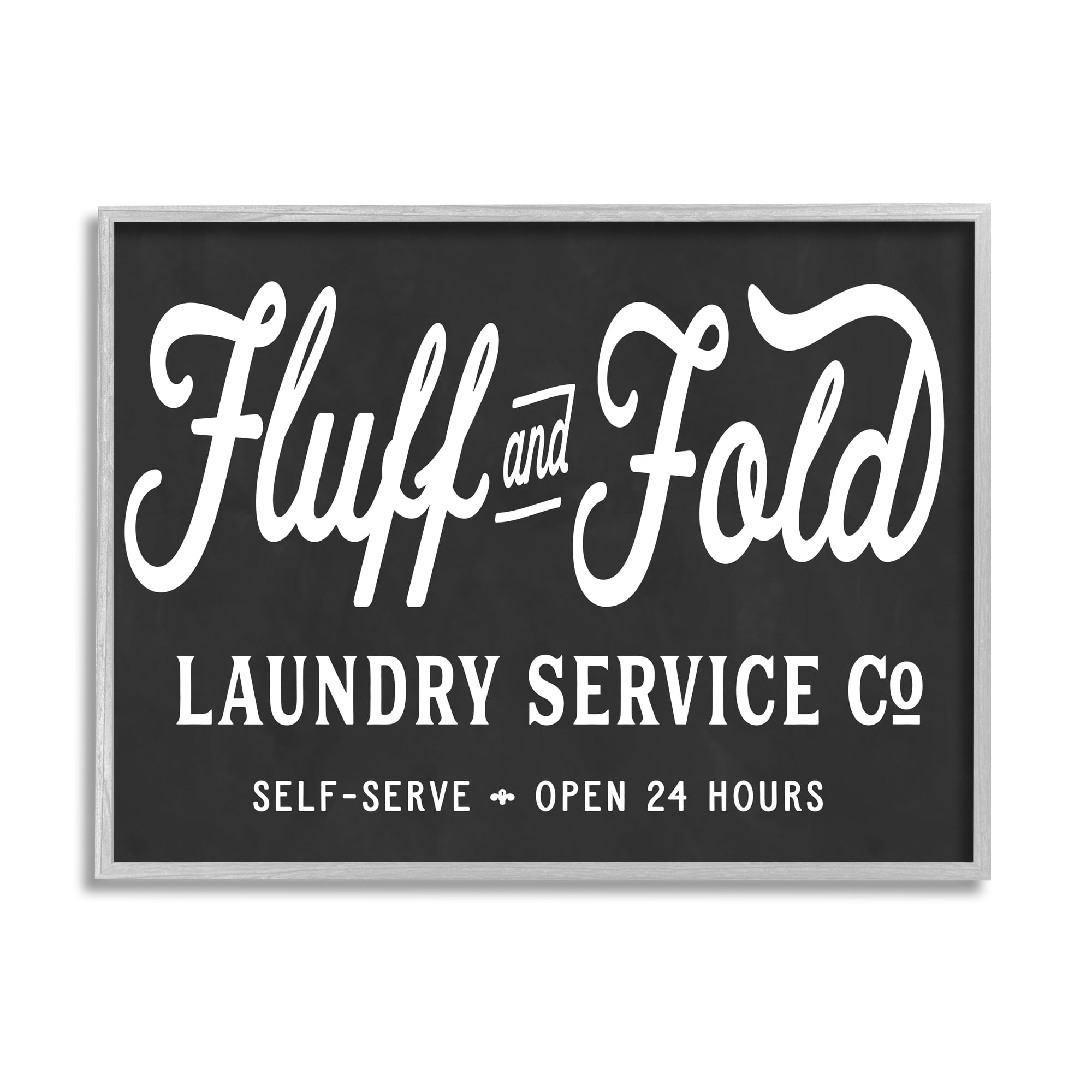 Stupell Industries Vintage Fluff and Fold Laundry Advertisement Black White Typography Painting Gray Framed Art Print Wall Art, 11 x 14