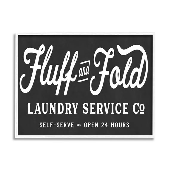 Stupell Industries Vintage Fluff and Fold Laundry Advertisement Black White Typography Painting White Framed Art Print Wall Art, 11 x 14