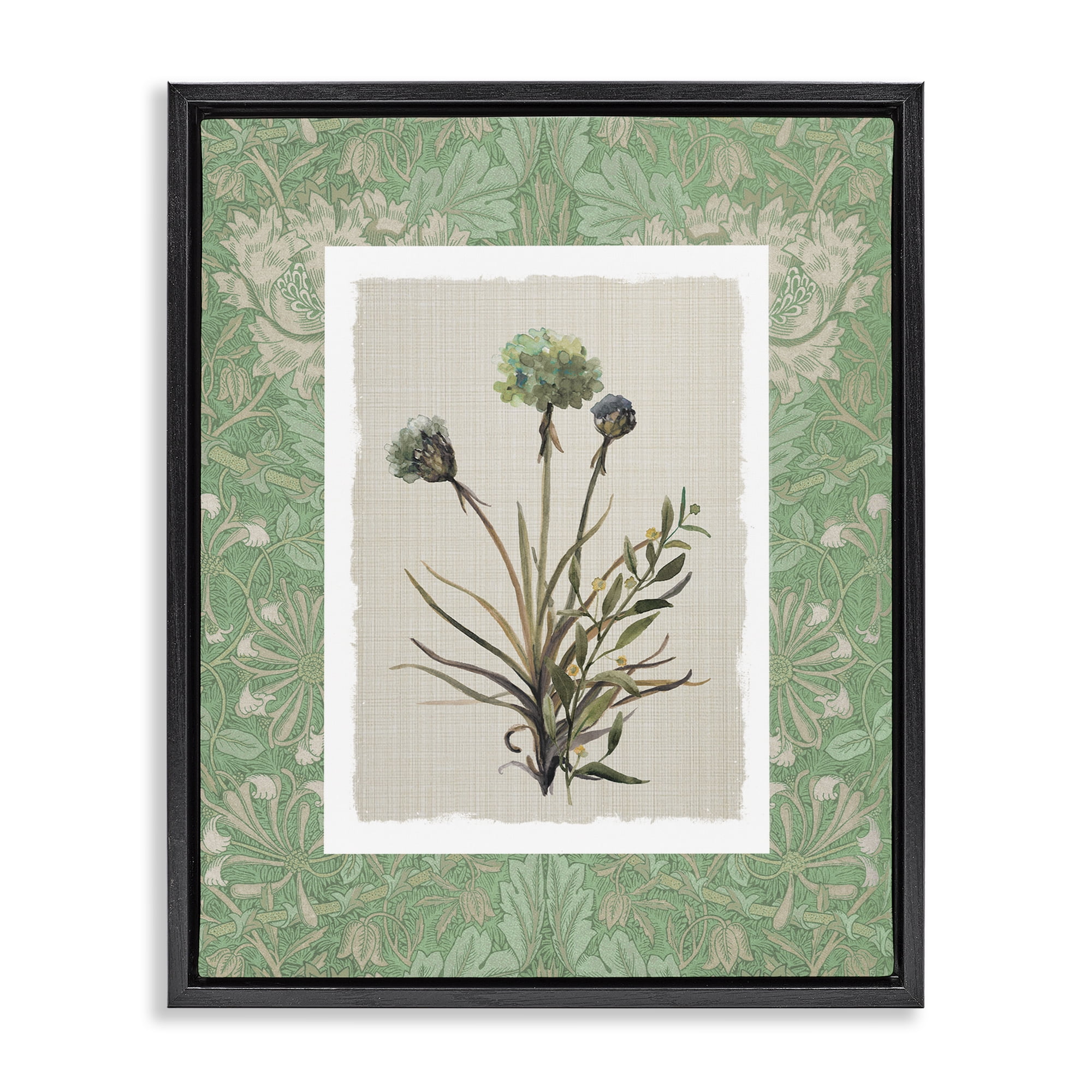 Stupell Industries Vintage Foliage in Green Black Framed Floater Canvas Wall Art, design by Carol Robinson