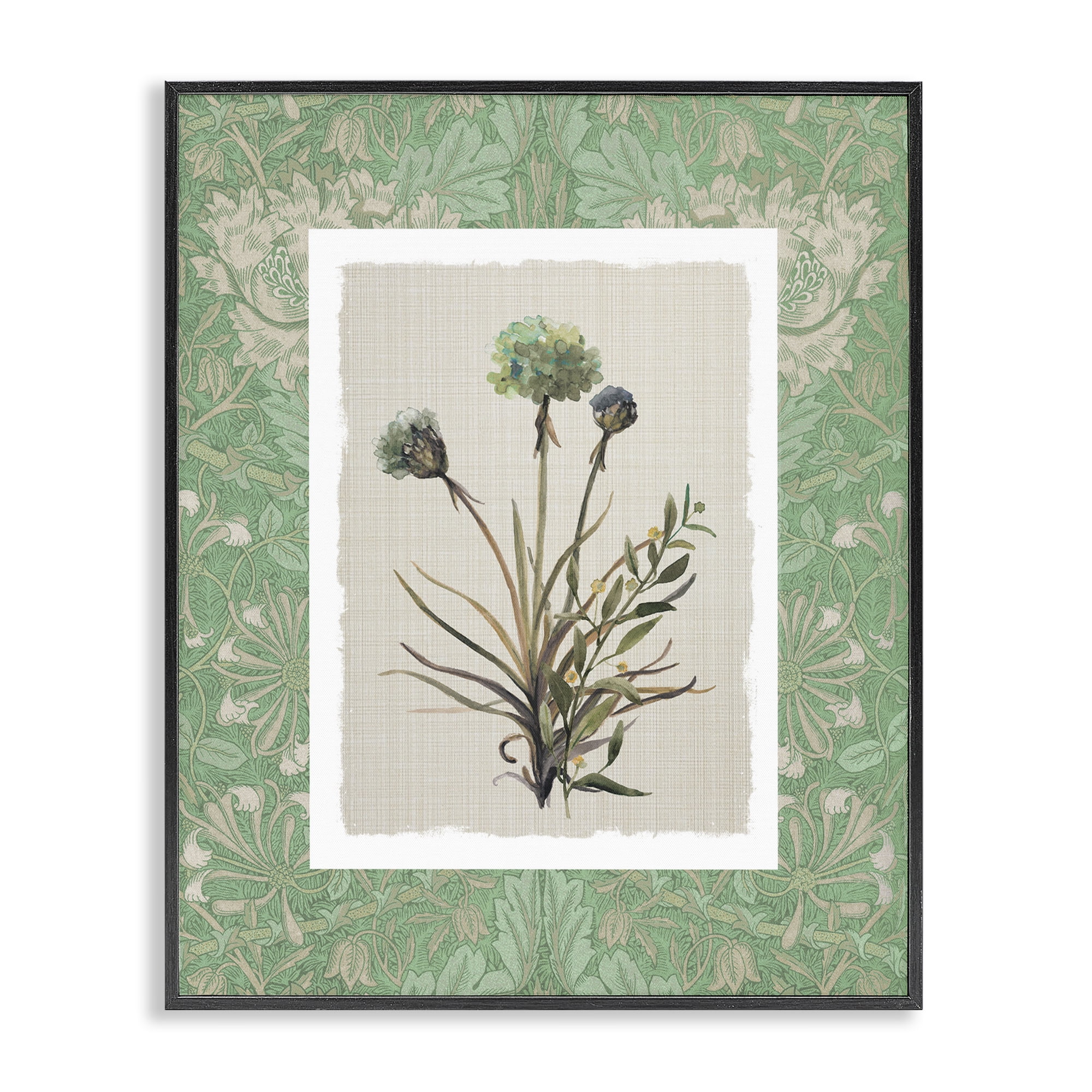 Stupell Industries Vintage Foliage in Green Black Framed Giclee Art, design by Carol Robinson