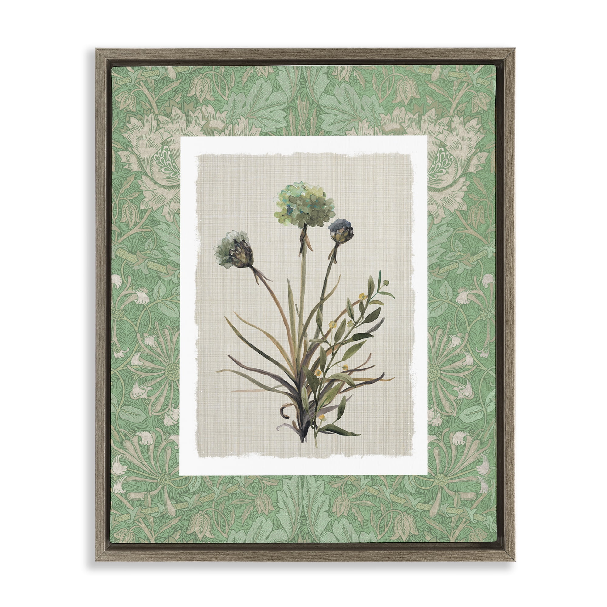 Stupell Industries Vintage Foliage in Green Brown Framed Floater Canvas Wall Art, design by Carol Robinson