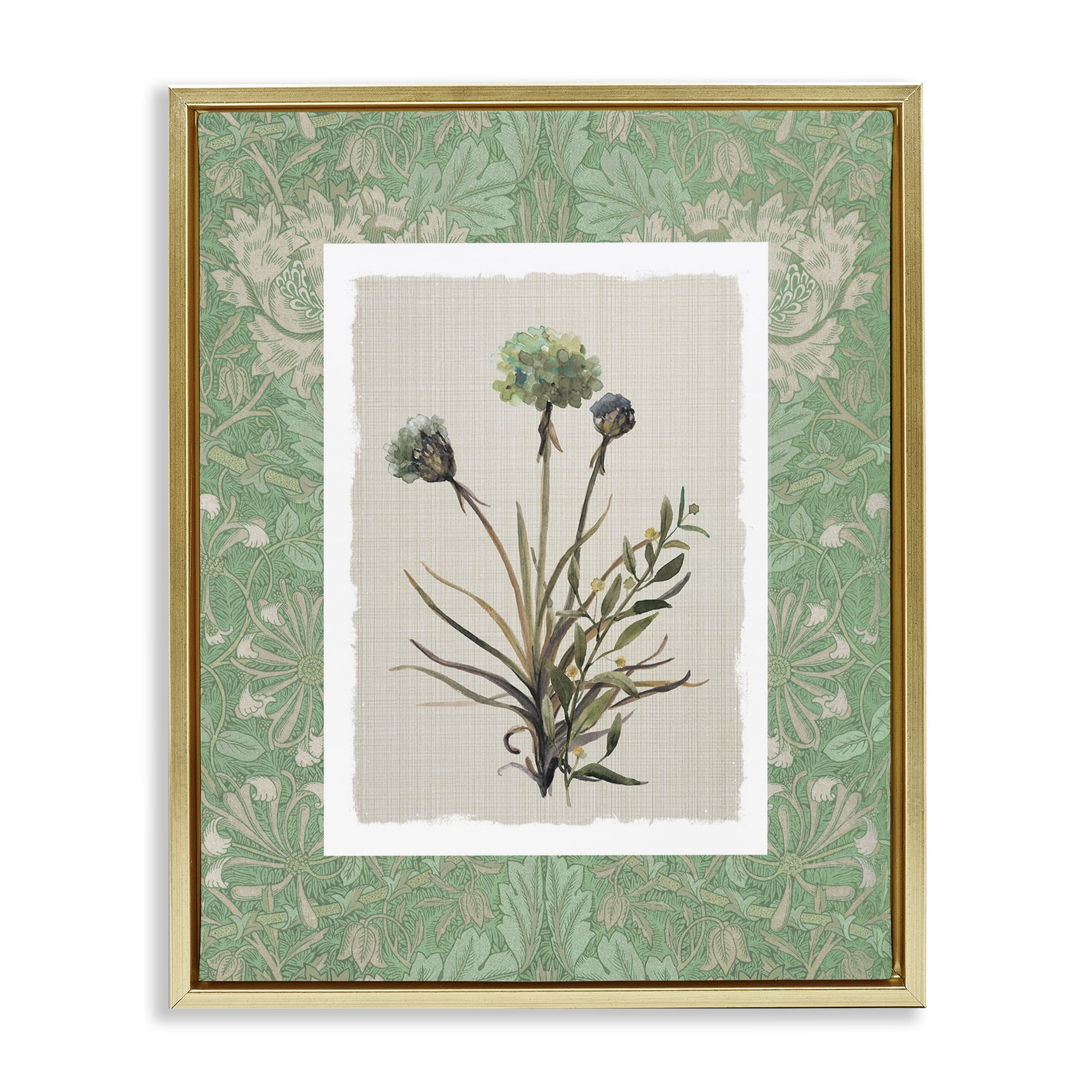 Stupell Industries Vintage Foliage in Green Gold Framed Floater Canvas Wall Art, design by Carol Robinson