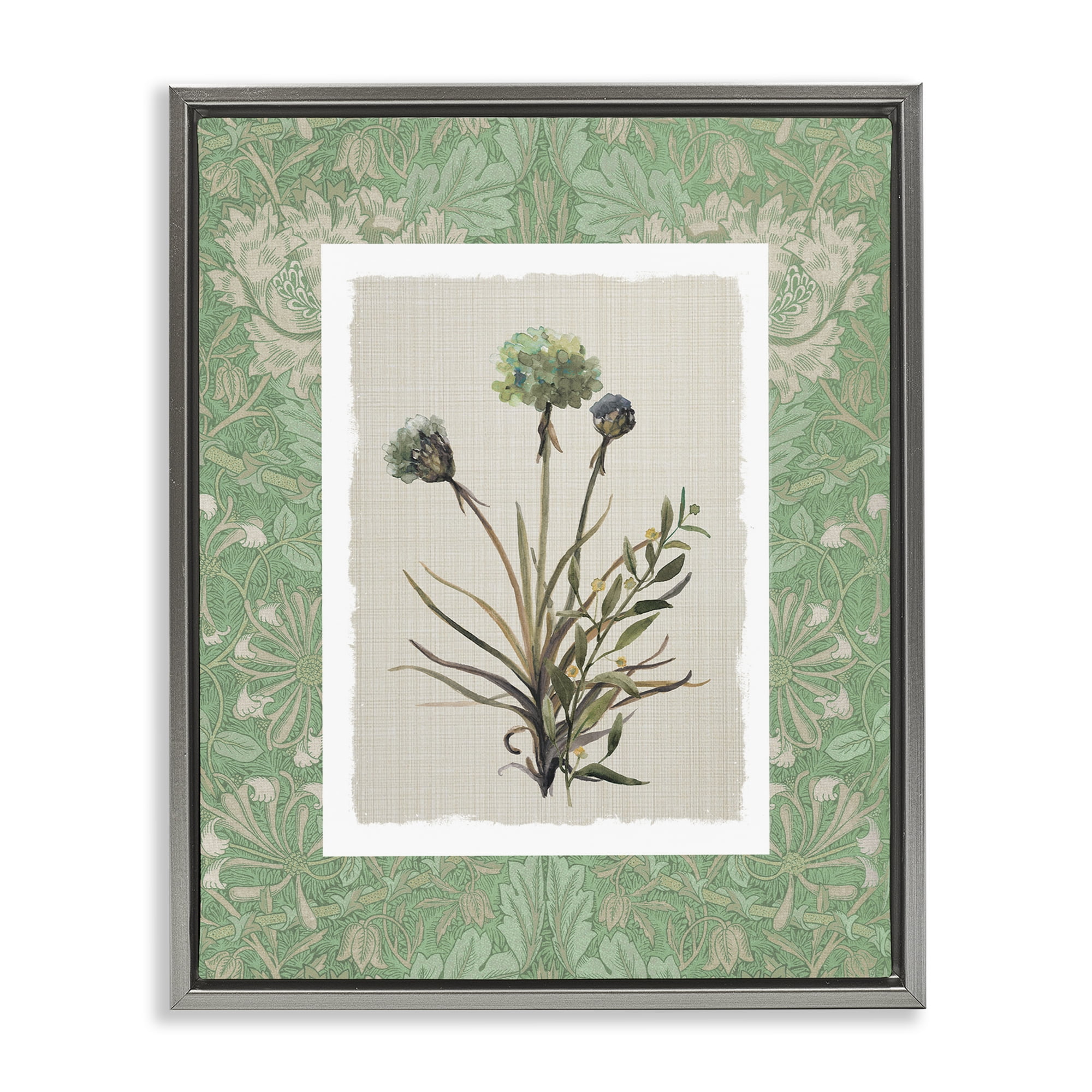 Stupell Industries Vintage Foliage in Green Gray Framed Floater Canvas Wall Art, design by Carol Robinson
