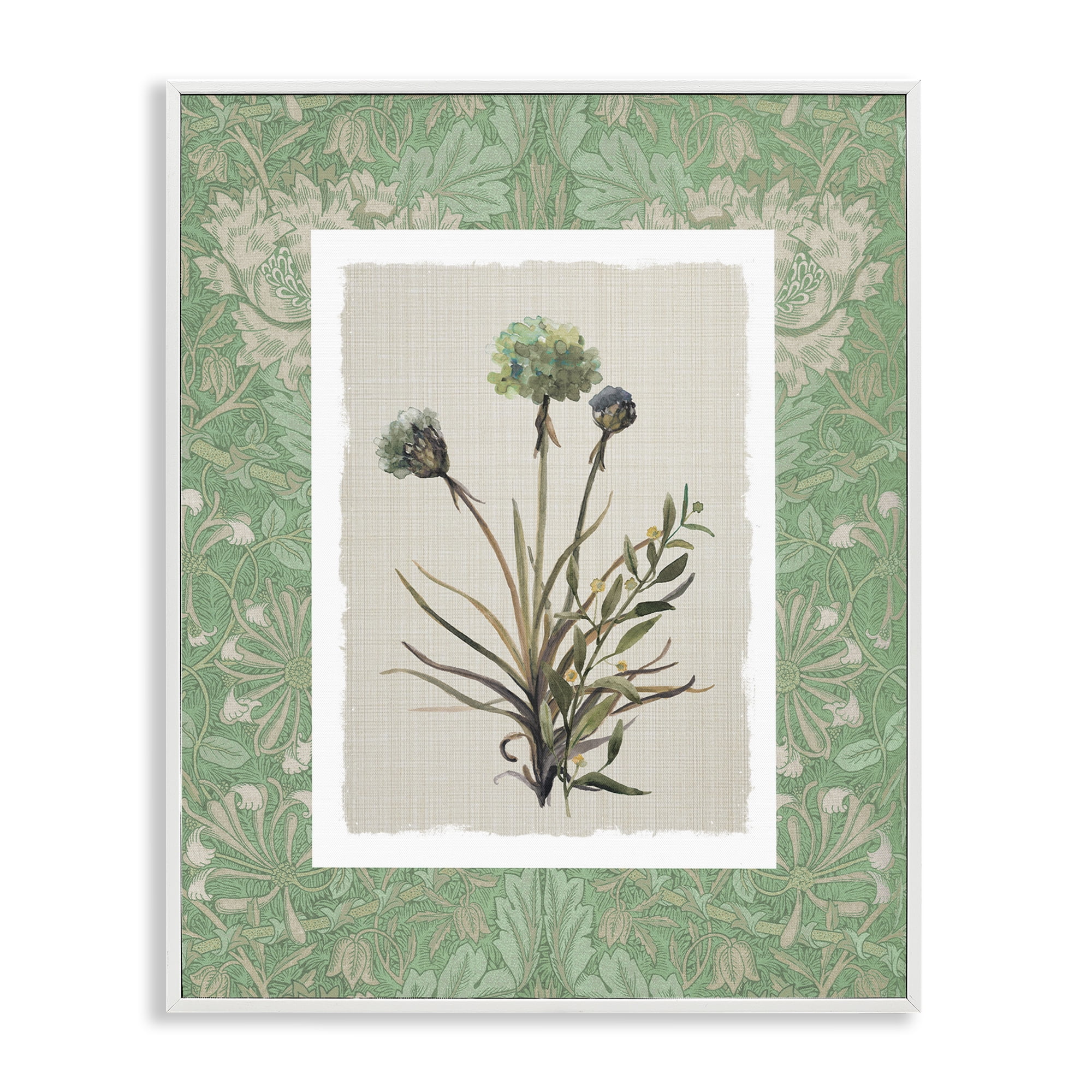 Stupell Industries Vintage Foliage in Green White Framed Giclee Art, design by Carol Robinson