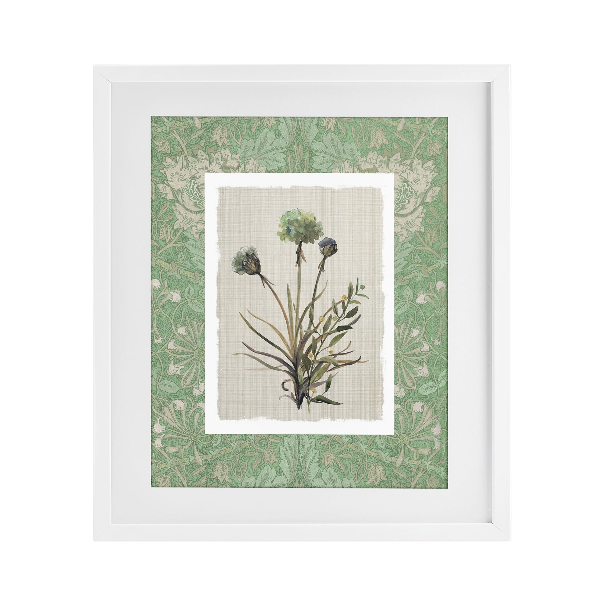 Stupell Industries Vintage Foliage in Green White Framed Print Under Glass, design by Carol Robinson