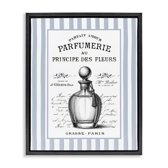 Stupell Industries Vintage Fragrance on Stripes Black Framed Floater Canvas Wall Art design by Lettered and Lined, 31 x 25
