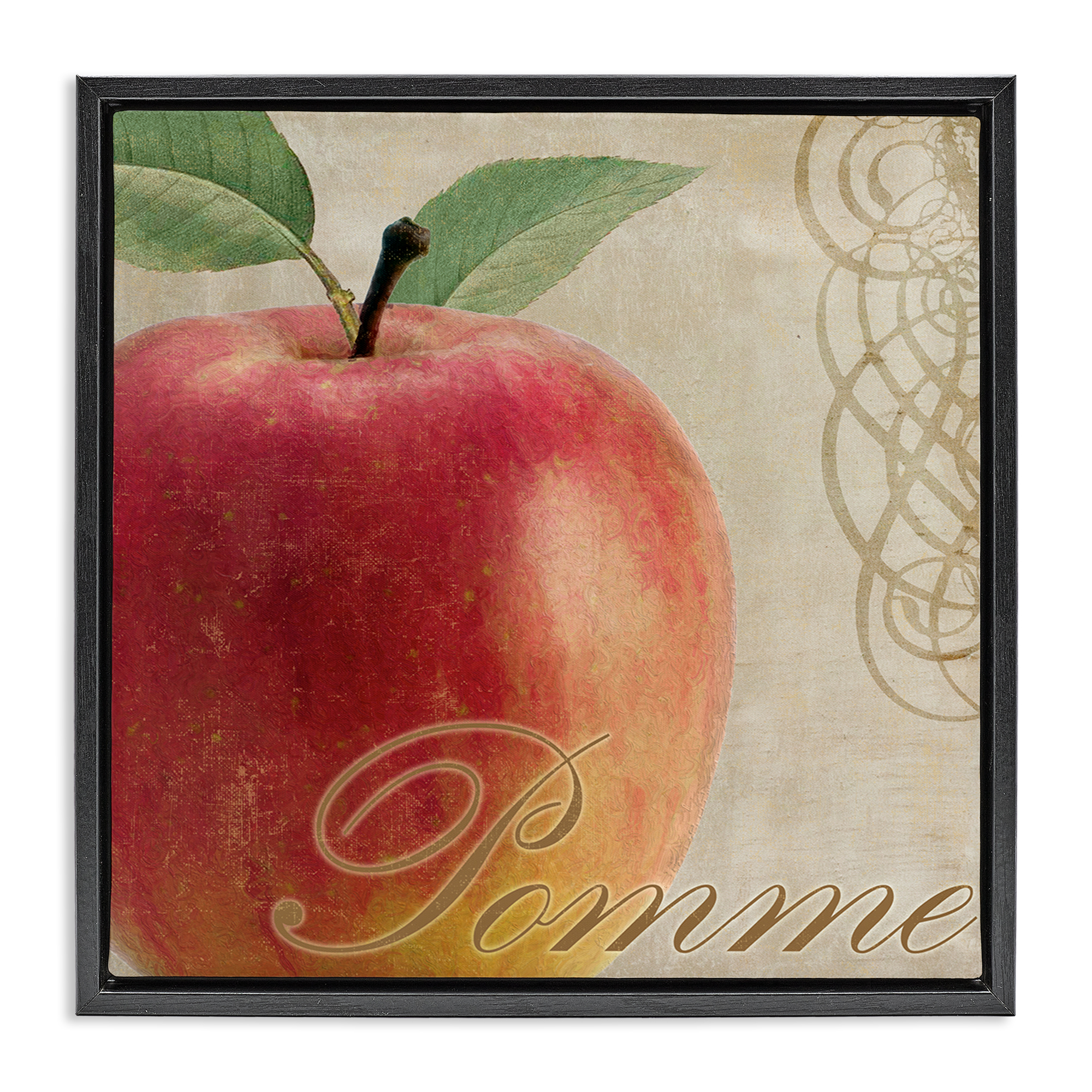 Stupell Industries Vintage French Apple Food & Beverage Painting Black Floater Framed Canvas Art Print Wall Art, 25 x 25
