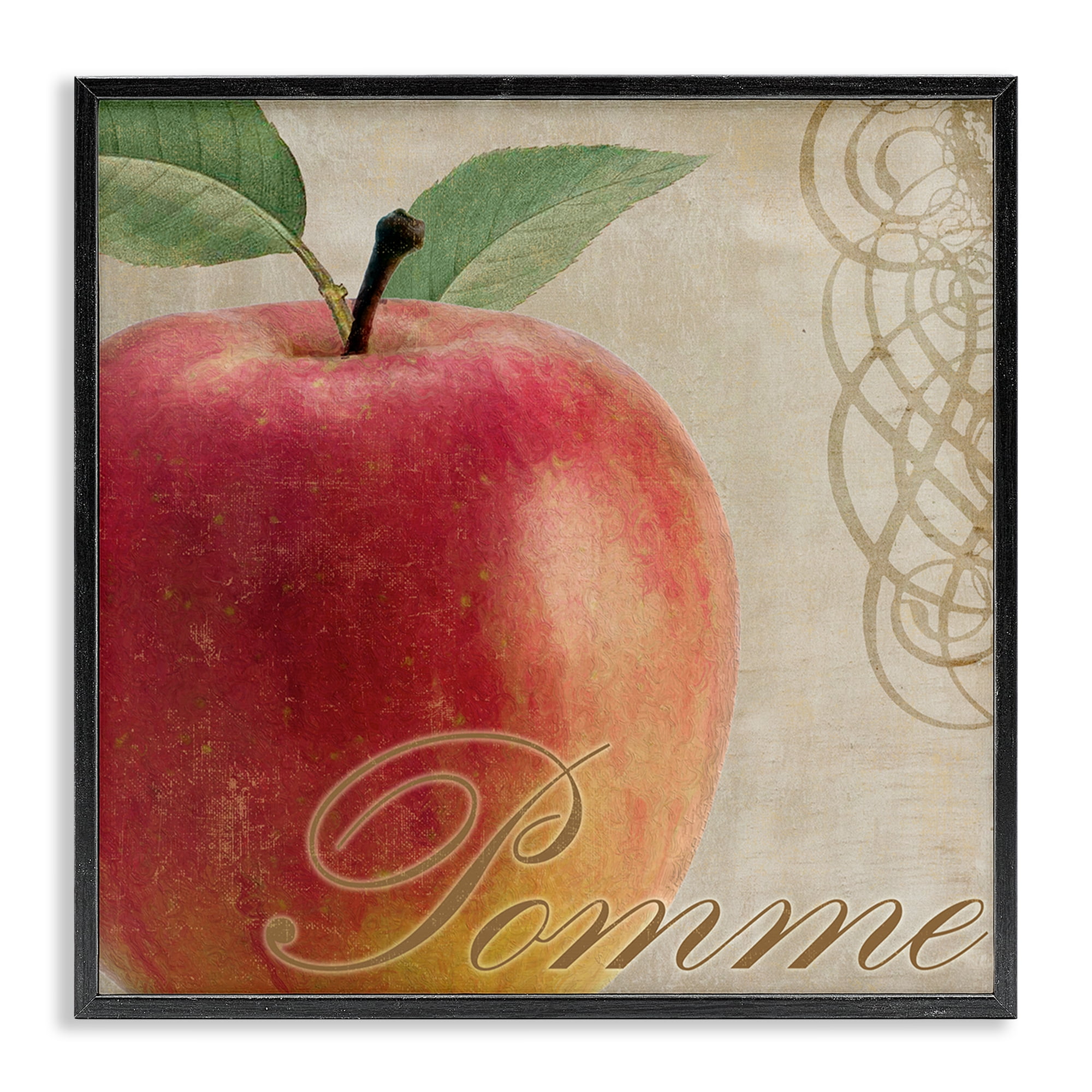 Stupell Industries Vintage French Apple Food & Beverage Painting Black Framed Art Print Wall Art, 17 x 17