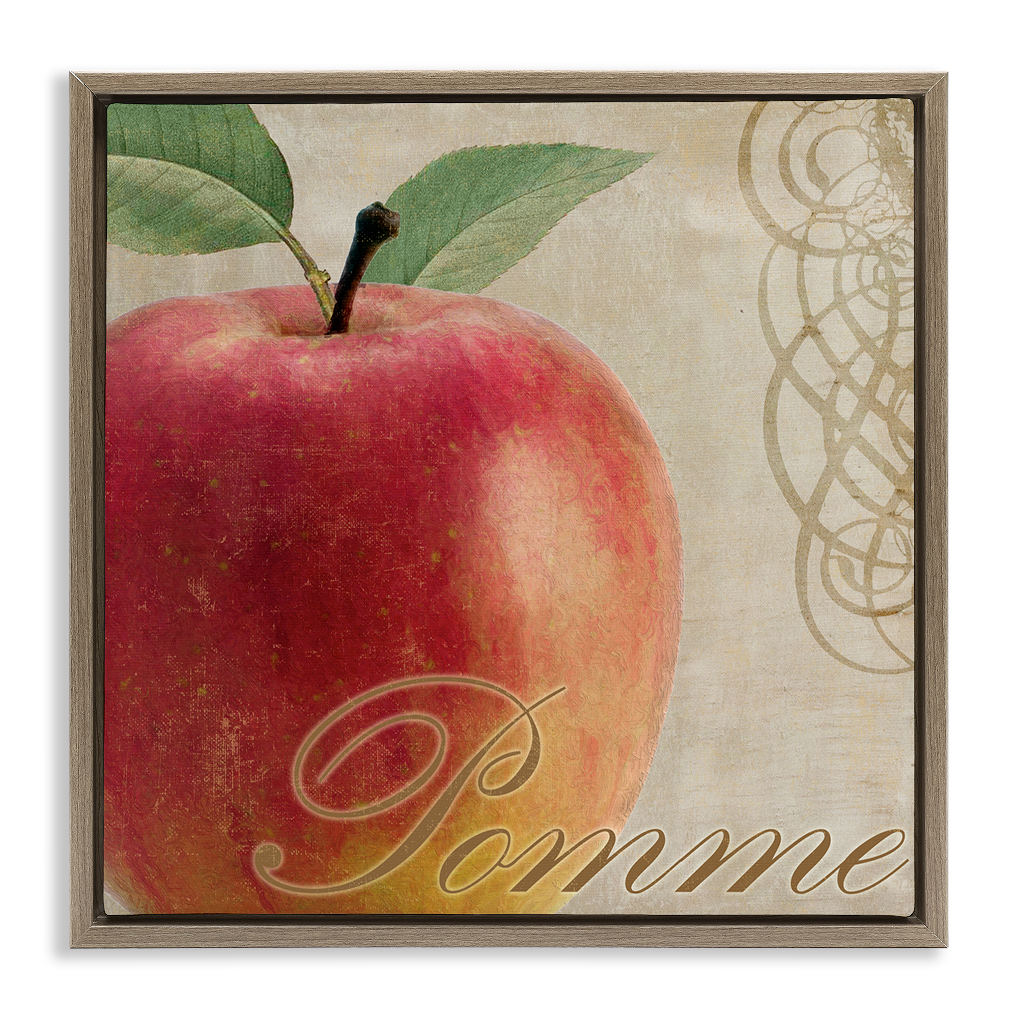 Stupell Industries Vintage French Apple Food & Beverage Painting Brown Floater Framed Canvas Art Print Wall Art, 25 x 25