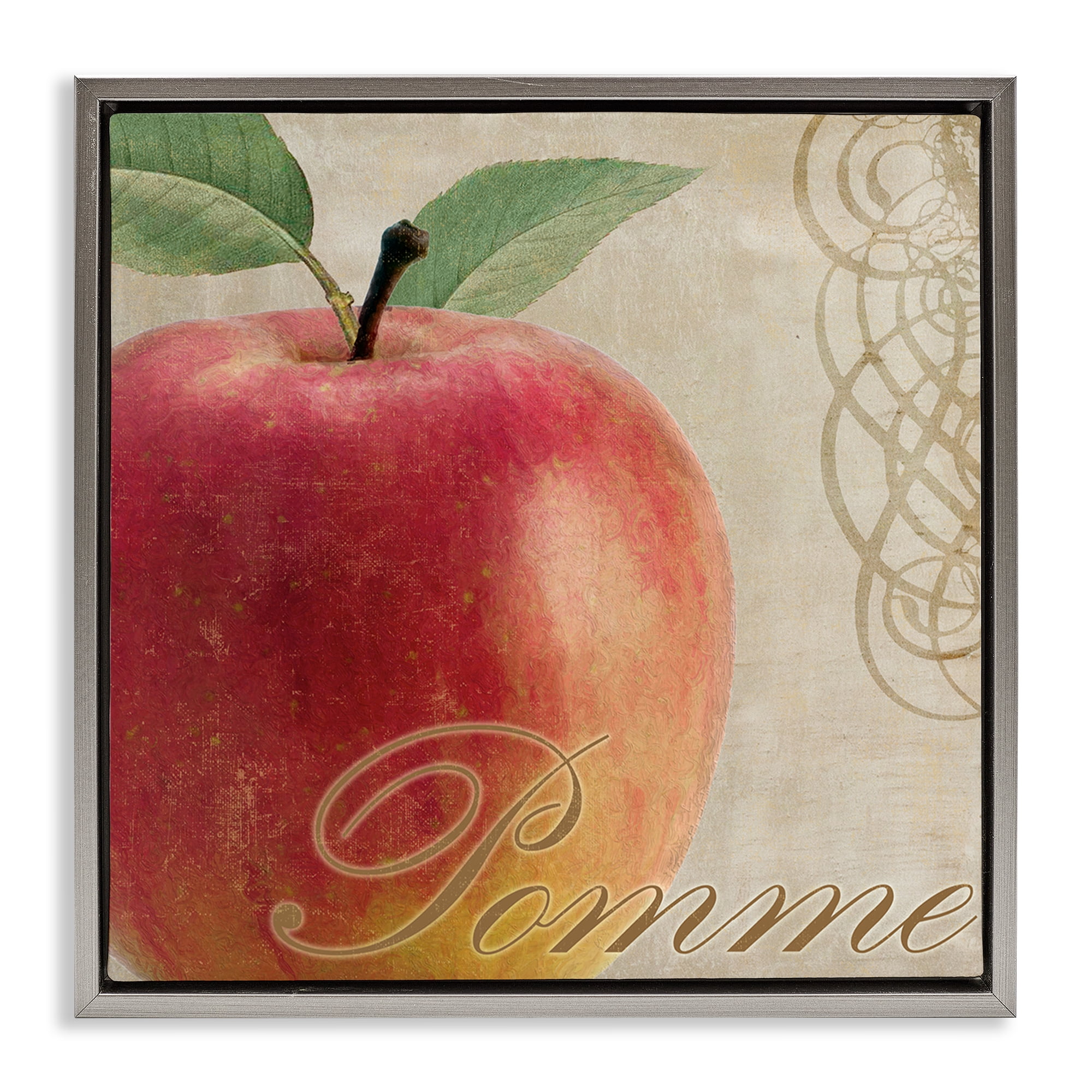 Stupell Industries Vintage French Apple Food & Beverage Painting Gray Floater Framed Canvas Art Print Wall Art, 18 x 18