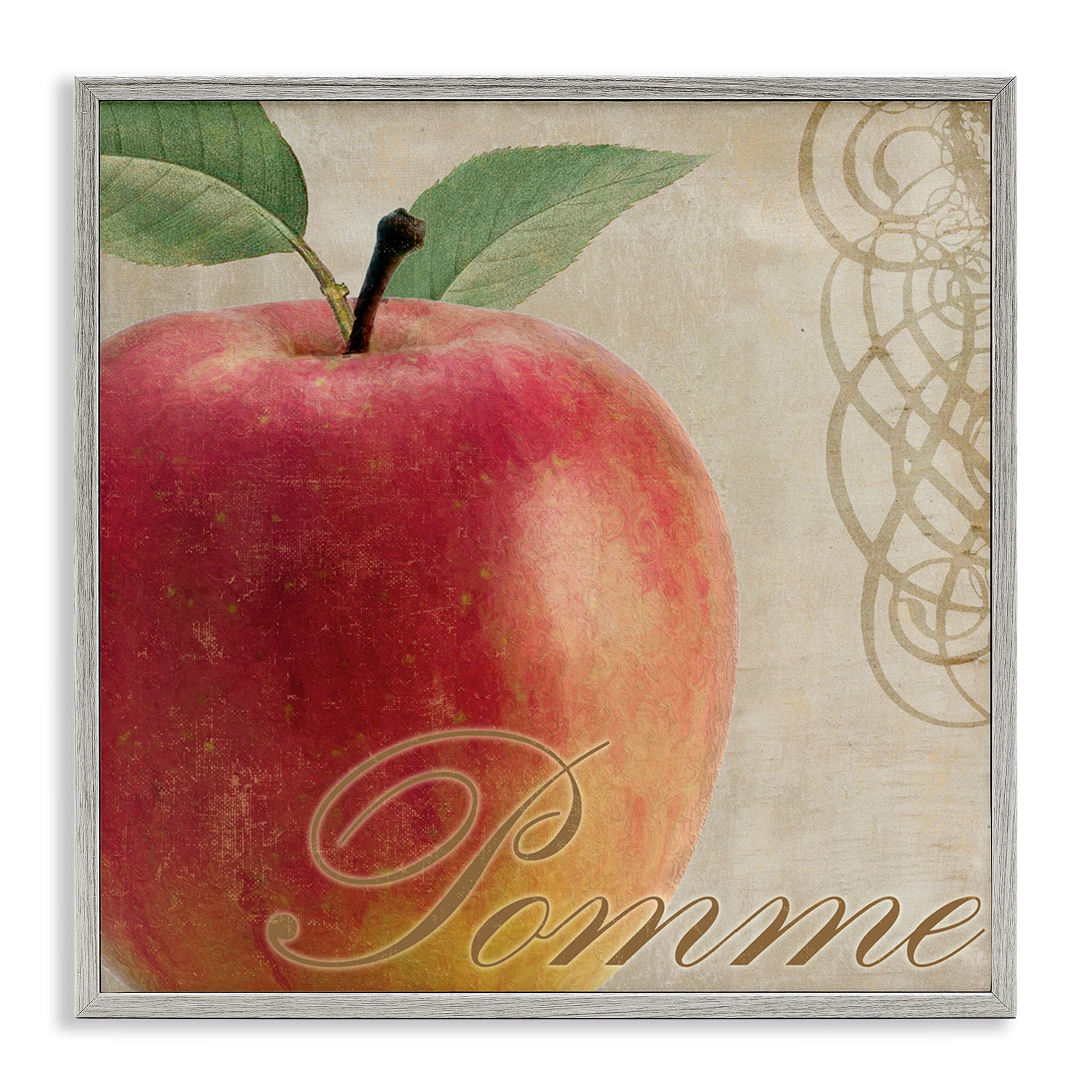 Stupell Industries Vintage French Apple Food & Beverage Painting Gray Framed Art Print Wall Art, 12 x 12