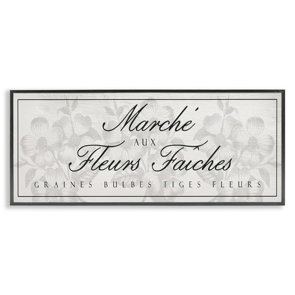 Stupell Industries Vintage French Flower Market Black Framed Giclee Art design by Lil' Rue, 10 x 24