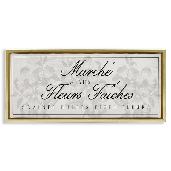 Stupell Industries Vintage French Flower Market Gold Framed Floater Canvas Wall Art design by Lil' Rue, 11 x 25