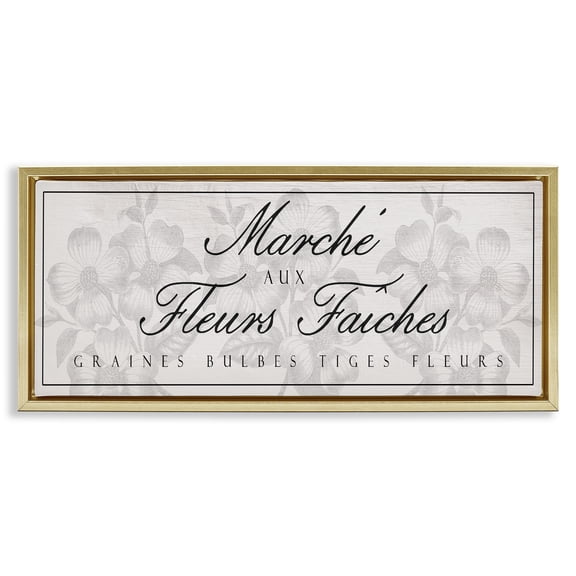 Stupell Industries Vintage French Flower Market Gold Framed Floater Canvas Wall Art design by Lil' Rue, 11 x 25