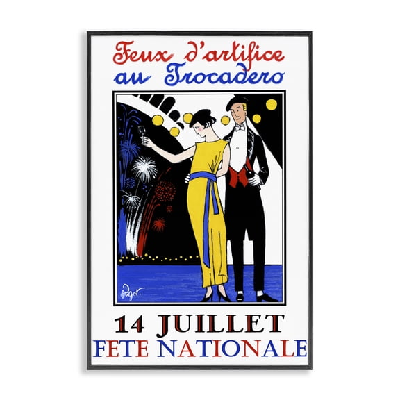 Stupell Industries Vintage French Holiday Advertisement Quotes and Sayings Painting Black Framed Art Print Wall Art, 12 x 18