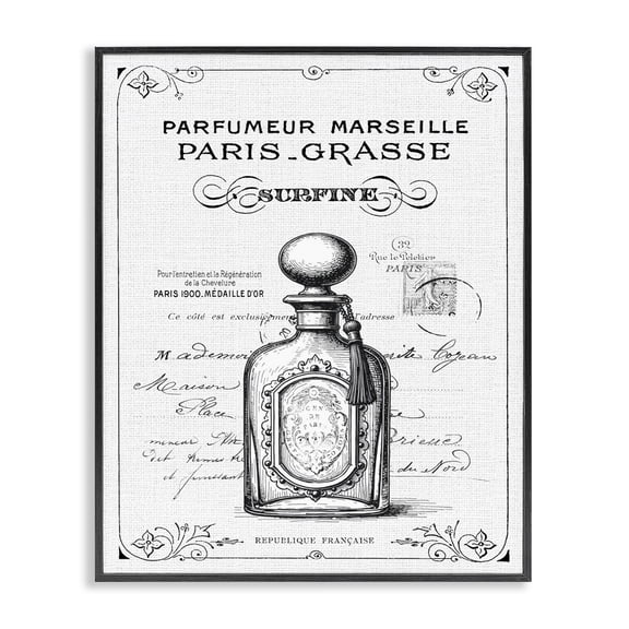 Stupell Industries Vintage French Luxury Bottle Black Framed Giclee Art design by Lettered and Lined, 30 x 24