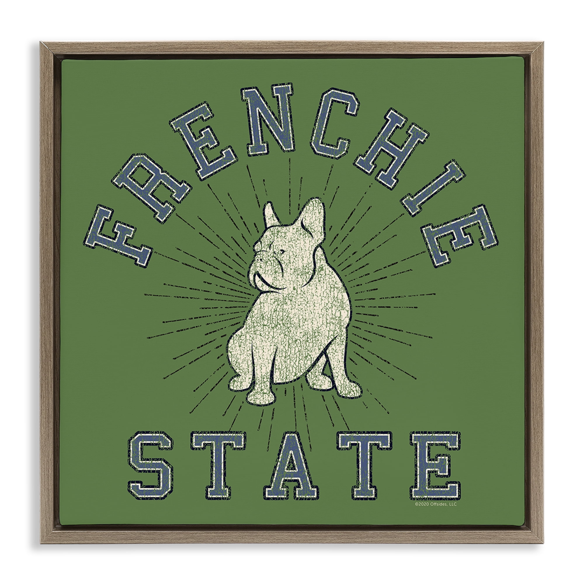 Stupell Industries Vintage Frenchie State Novelty & Humor Painting Brown Floater Framed Canvas Art Print Wall Art, 18 x 18