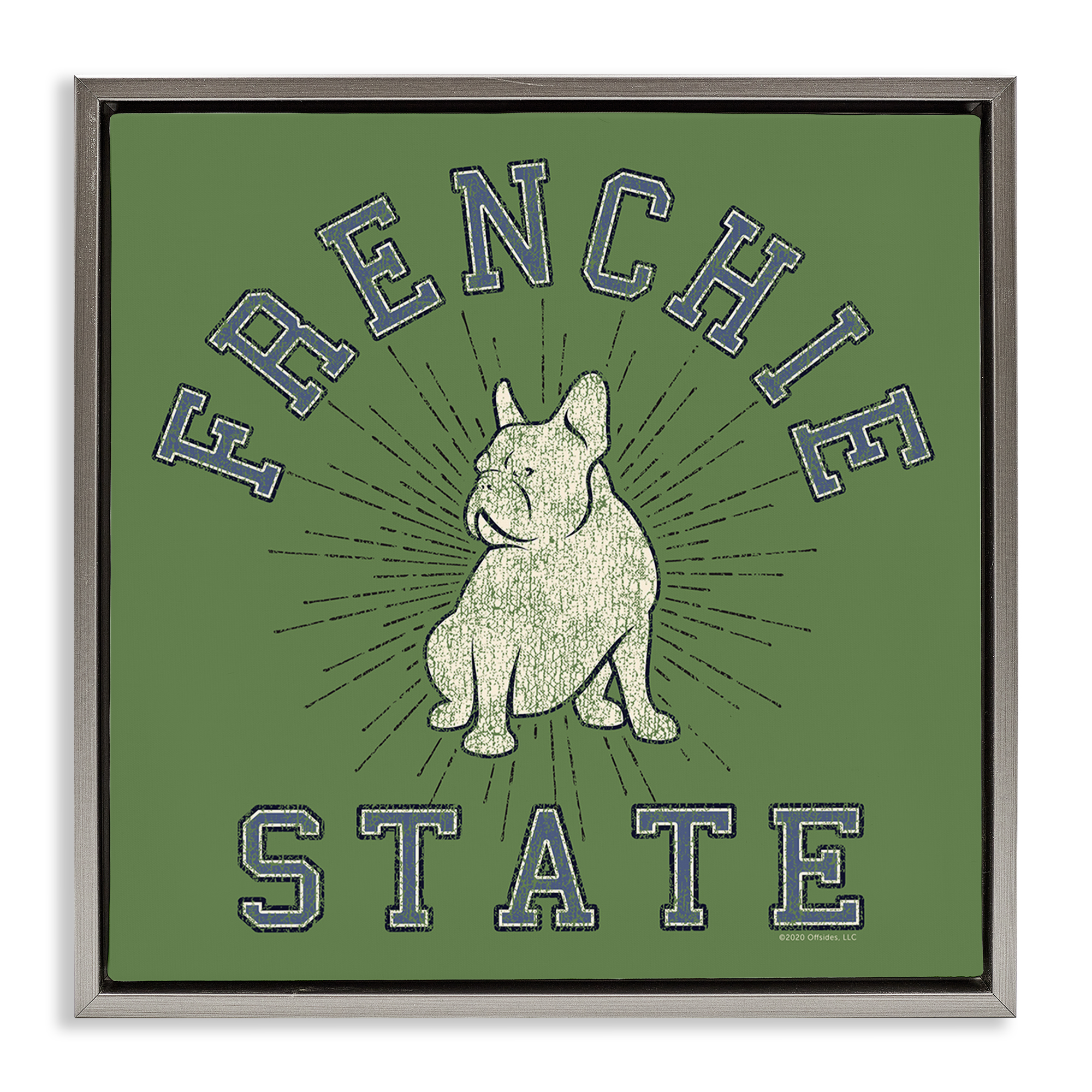 Stupell Industries Vintage Frenchie State Novelty & Humor Painting Gray Floater Framed Canvas Art Print Wall Art, 18 x 18