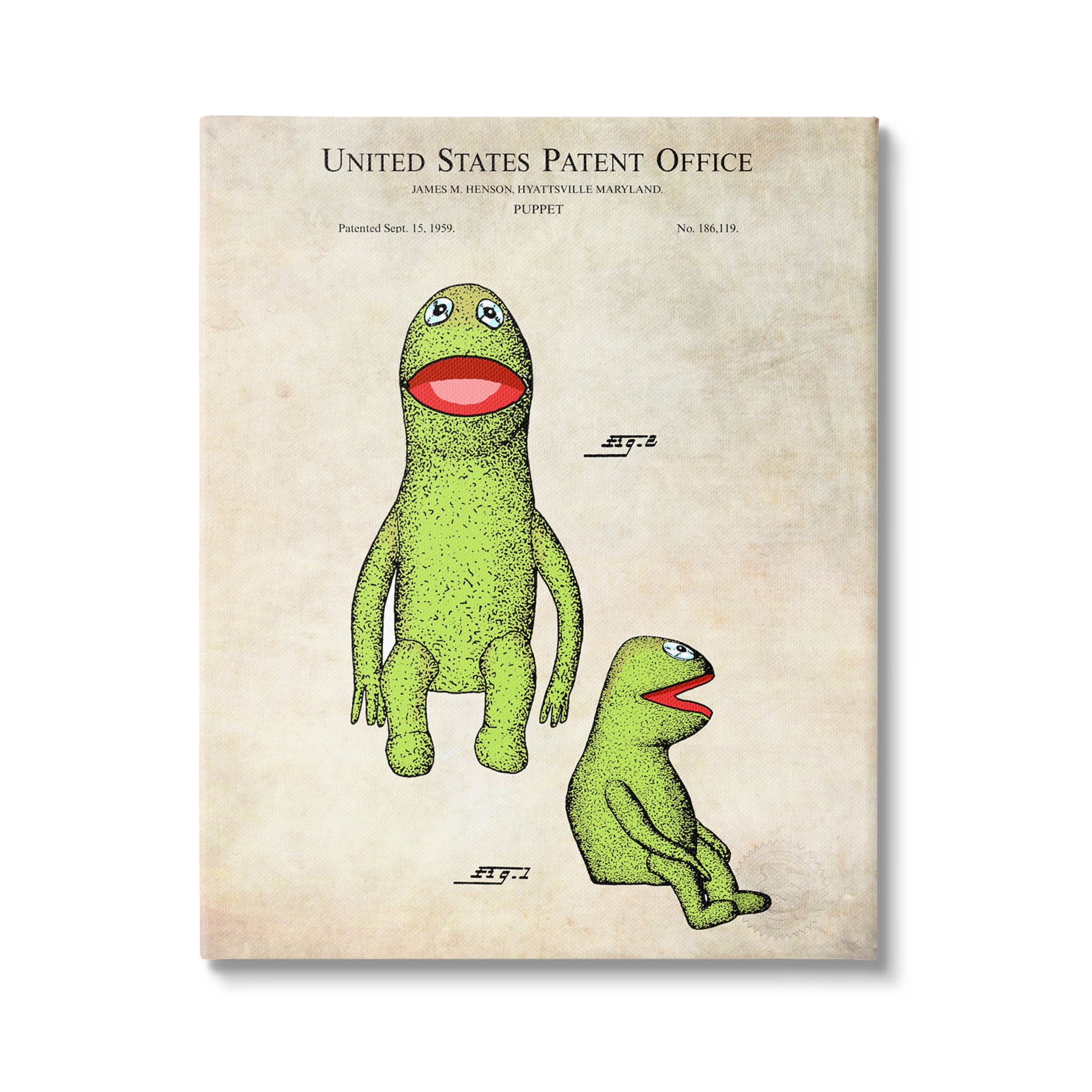 Stupell Industries Vintage Frog Character Puppet Graphic Art Gallery Wrapped Canvas Print Wall Art, Design by Karl Hronek