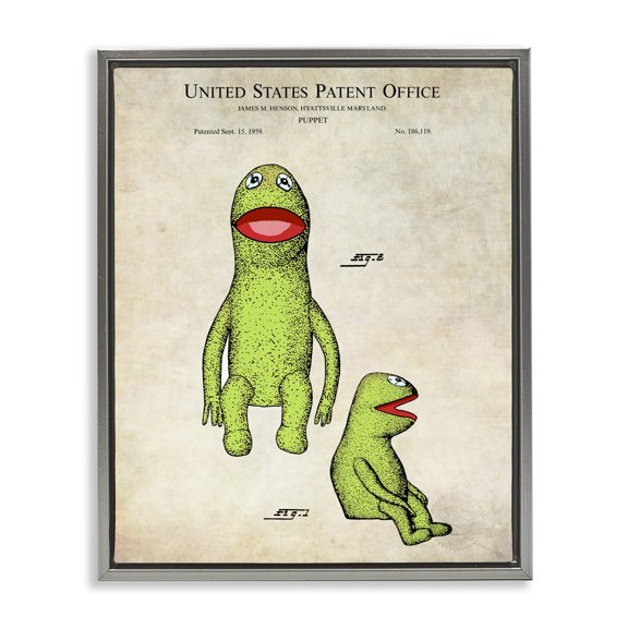 Stupell Industries Mid-Century Vintage Frog Character Puppet Gray Floating Frame Canvas Art, 25 x 31, by Karl Hronek
