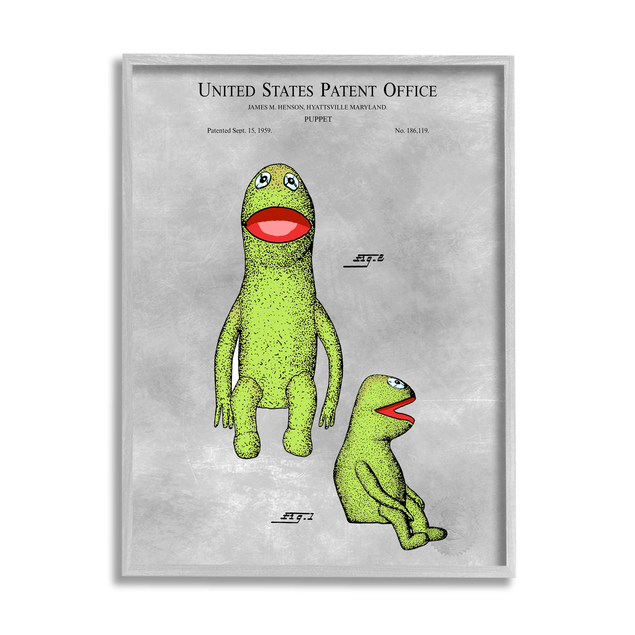 Stupell Industries Vintage Frog Puppet Diagram Graphic Art Gray Framed Art Print Wall Art, Design by Karl Hronek
