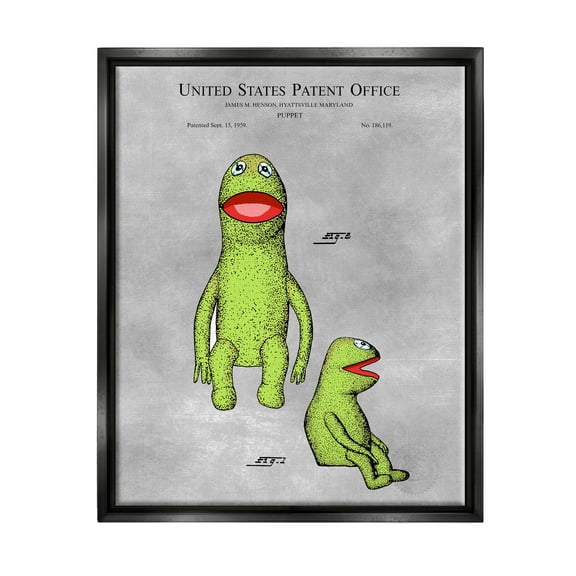 Stupell Industries Vintage Frog Puppet Diagram Graphic Art Jet Black Floating Framed Canvas Print Wall Art, Design by Karl Hronek