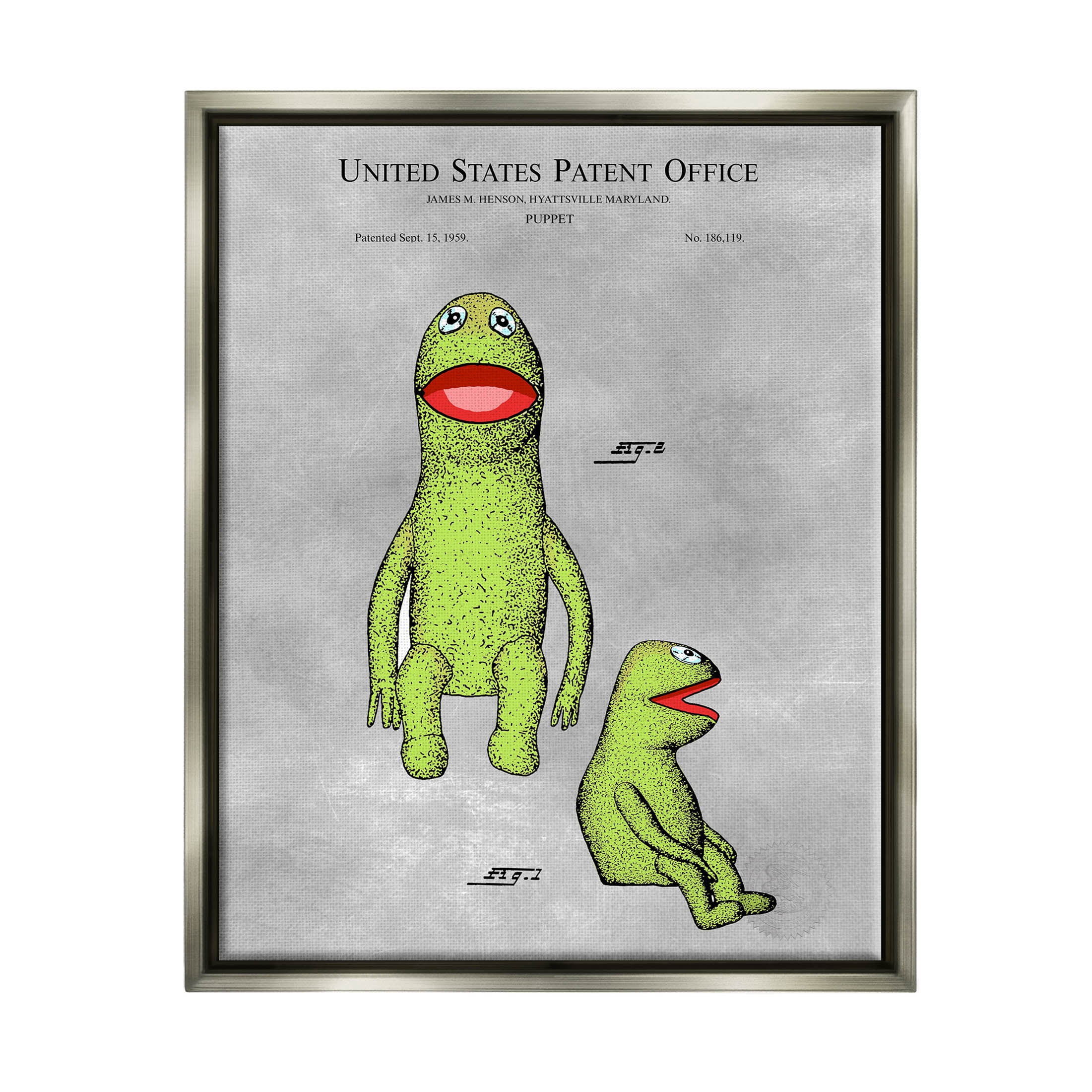 Stupell Industries Vintage Frog Puppet Diagram Graphic Art Luster Gray Floating Framed Canvas Print Wall Art, Design by Karl Hronek