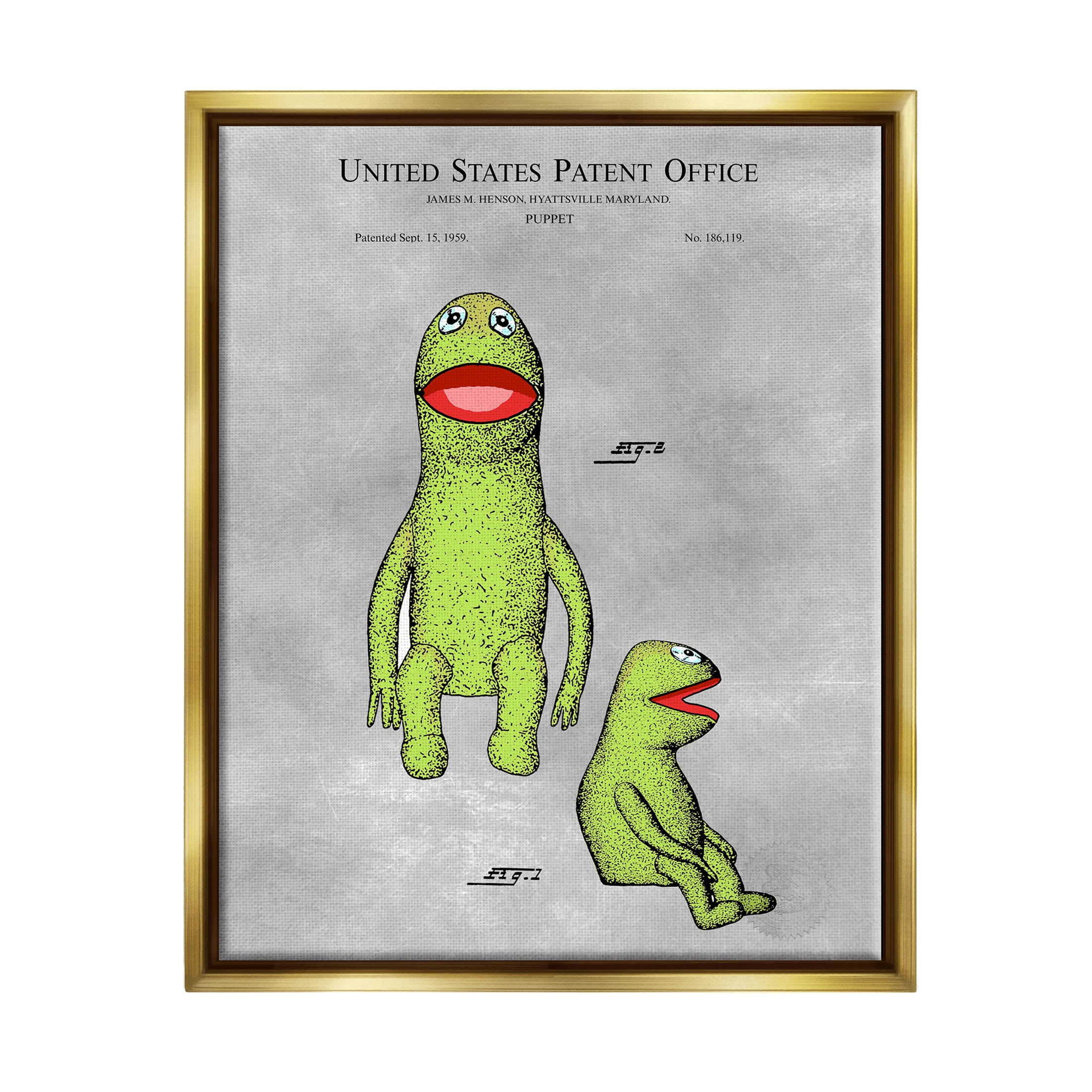 Stupell Industries Vintage Frog Puppet Diagram Graphic Art Metallic Gold Floating Framed Canvas Print Wall Art, Design by Karl Hronek